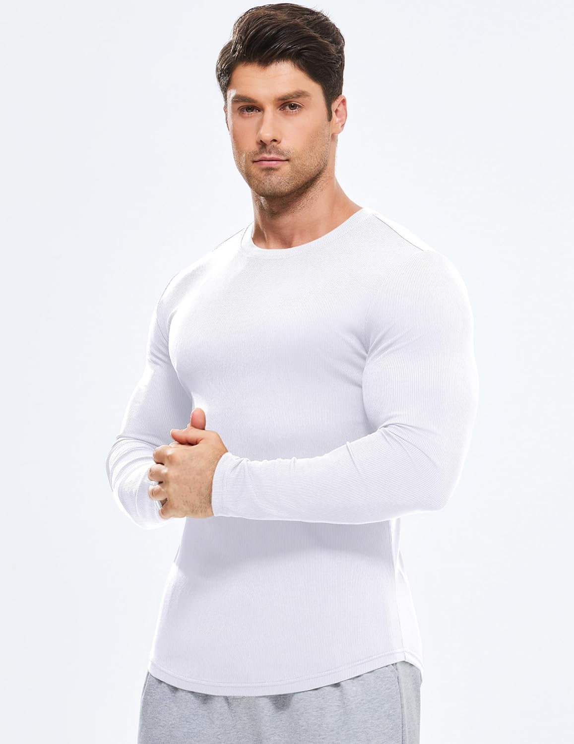 🔥10-Pack For Only $26.78🔥JMIERR Mens Long Sleeve Muscle T Shirts Casual Crewneck Longline Ribbed Tee Shirts