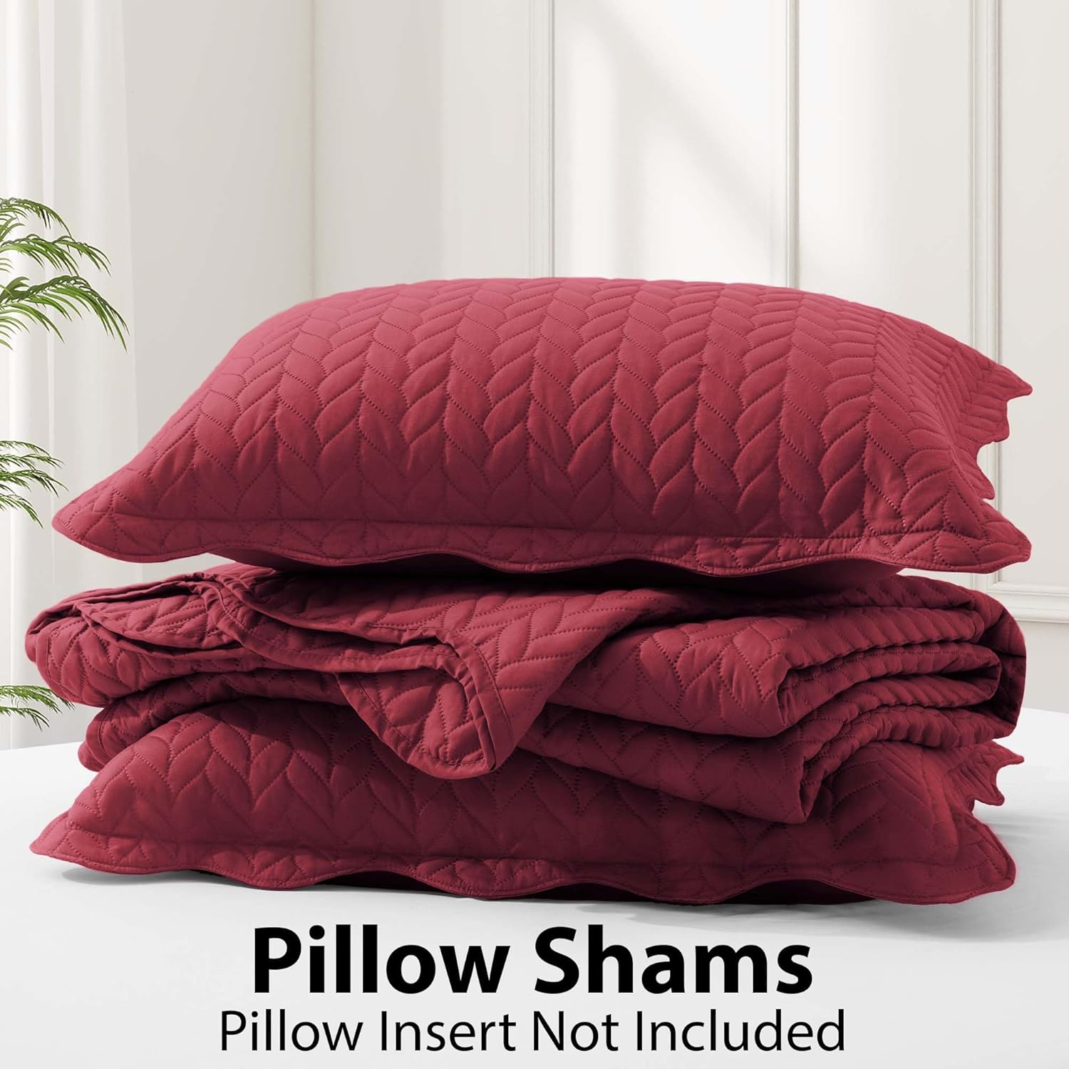 IR Imperial Rooms Twin Quilt Bedding Set Size (68” x 86”) + 1 Pillow Shams (20” x 26” + 2”) - 2 Pcs All Season Lightweight Reversible Microfiber Coverlet Floral Embossed Quilt Bedspread (Burgundy)