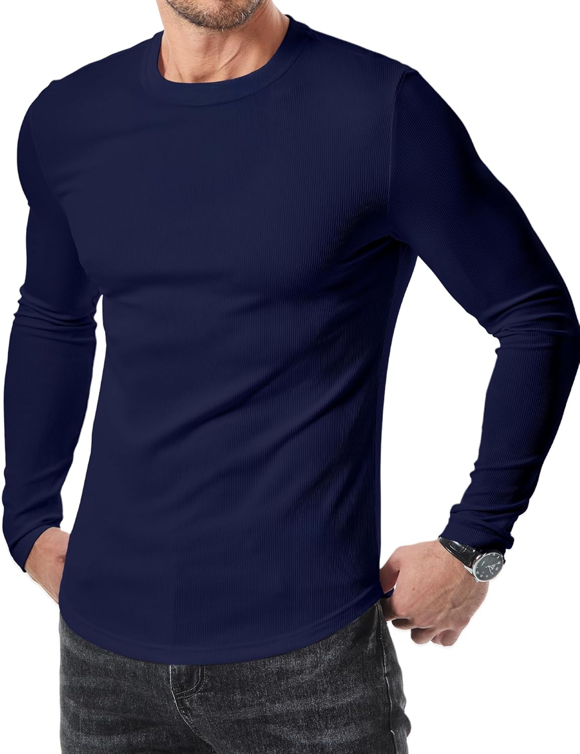 🔥10-Pack For Only $26.78🔥JMIERR Mens Long Sleeve Muscle T Shirts Casual Crewneck Longline Ribbed Tee Shirts