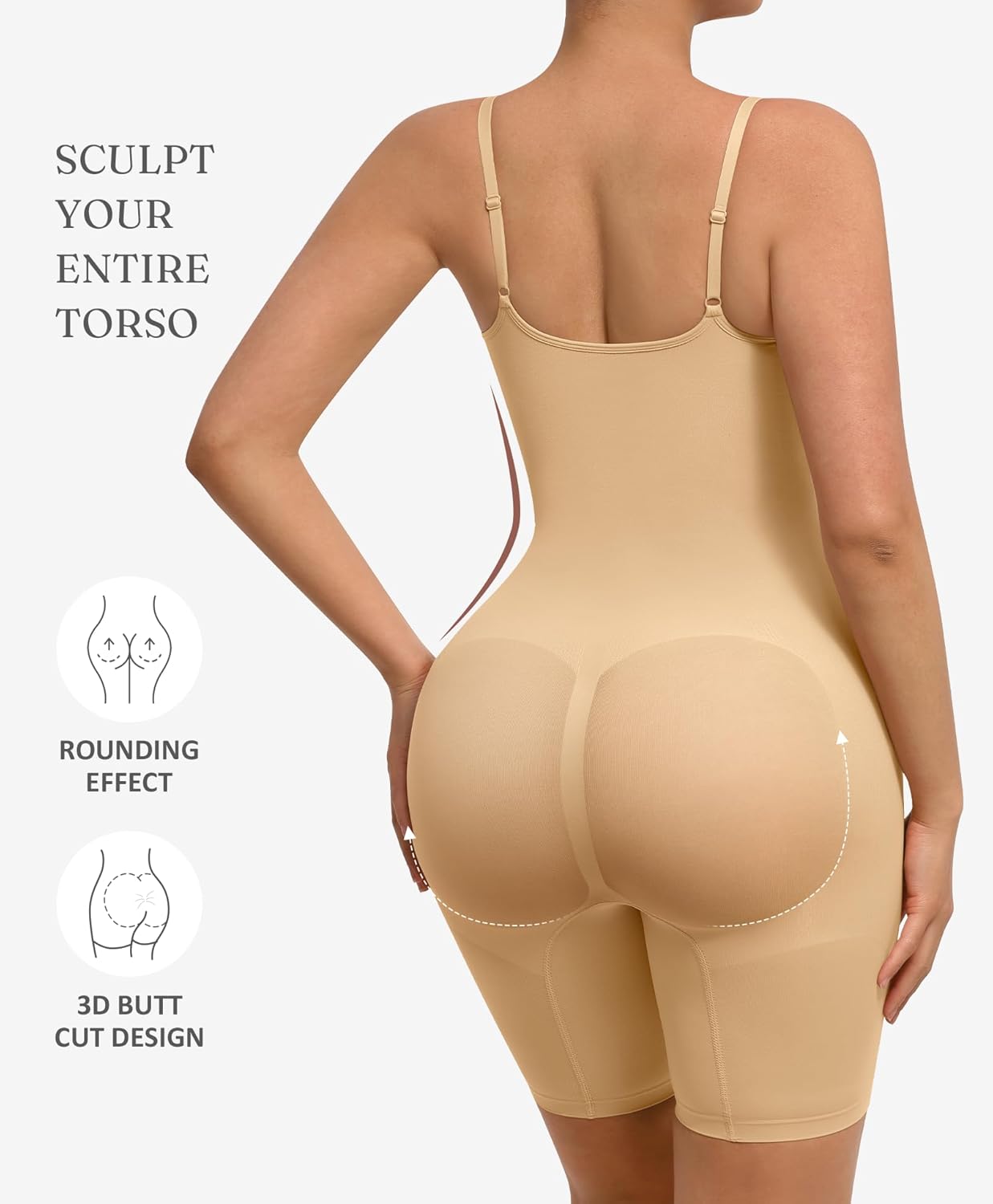FeelinGirl Shapewear Bodysuit Tummy Control Seamless Sculpting Hip Enhancer Body Shaper for Women