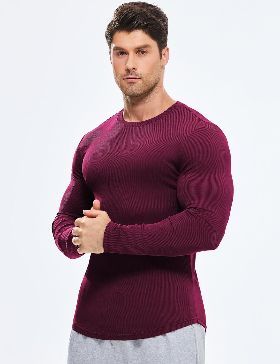 🔥10-Pack For Only $26.78🔥JMIERR Mens Long Sleeve Muscle T Shirts Casual Crewneck Longline Ribbed Tee Shirts