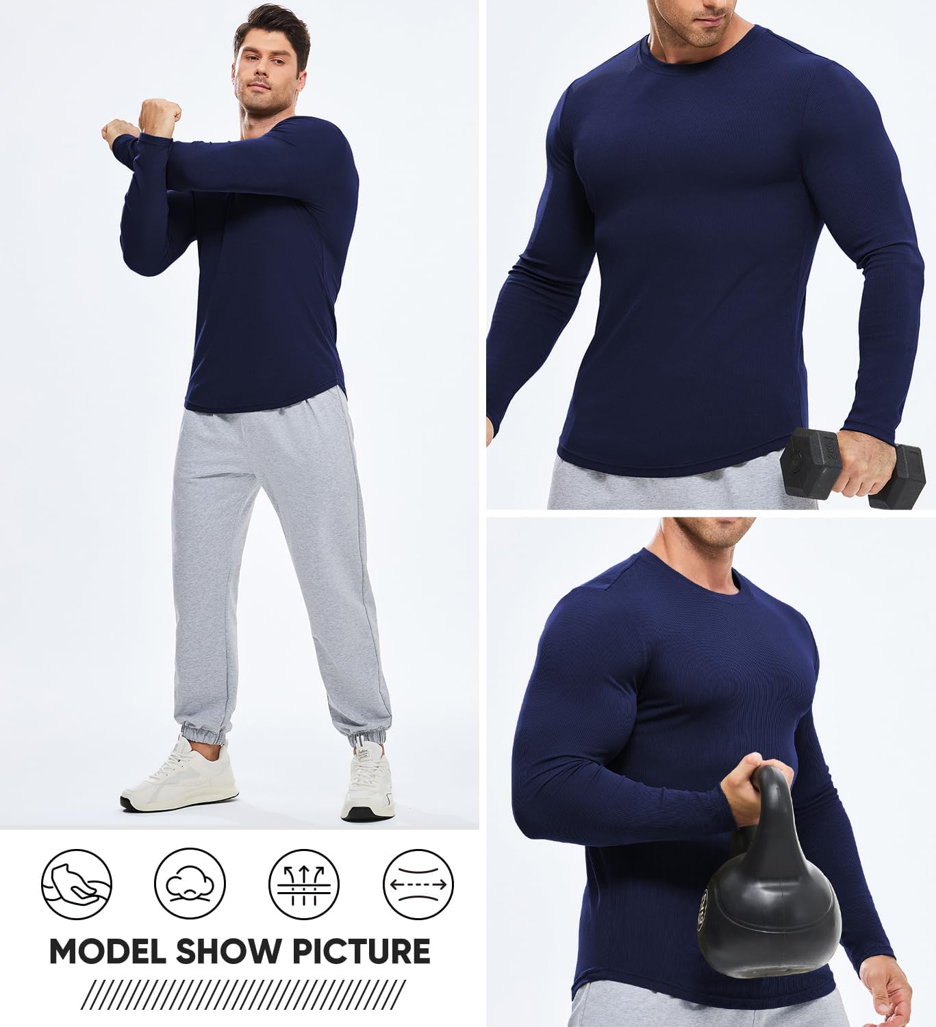 🔥10-Pack For Only $26.78🔥JMIERR Mens Long Sleeve Muscle T Shirts Casual Crewneck Longline Ribbed Tee Shirts