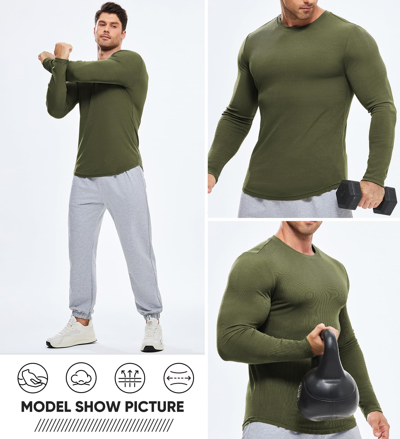 🔥10-Pack For Only $26.78🔥JMIERR Mens Long Sleeve Muscle T Shirts Casual Crewneck Longline Ribbed Tee Shirts