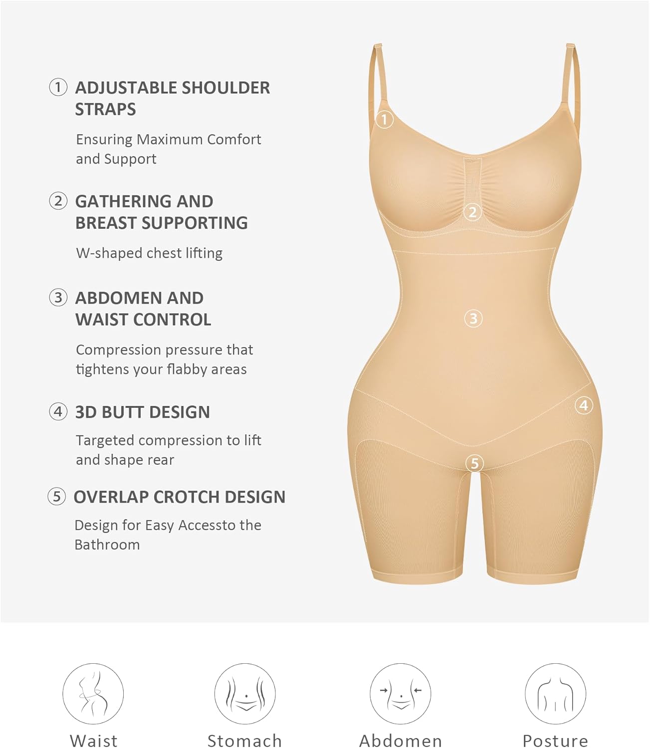 FeelinGirl Shapewear Bodysuit Tummy Control Seamless Sculpting Hip Enhancer Body Shaper for Women