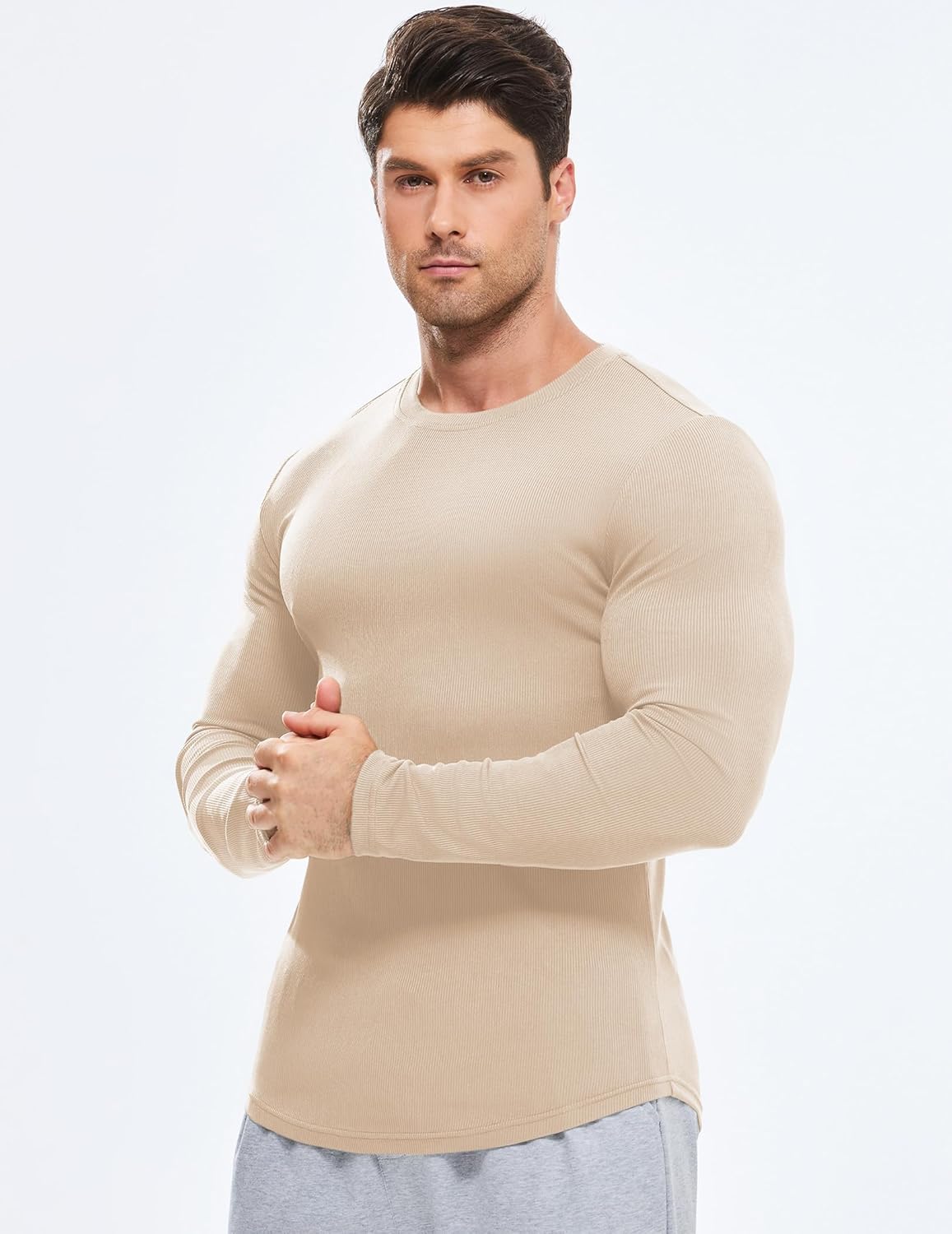 🔥10-Pack For Only $26.78🔥JMIERR Mens Long Sleeve Muscle T Shirts Casual Crewneck Longline Ribbed Tee Shirts
