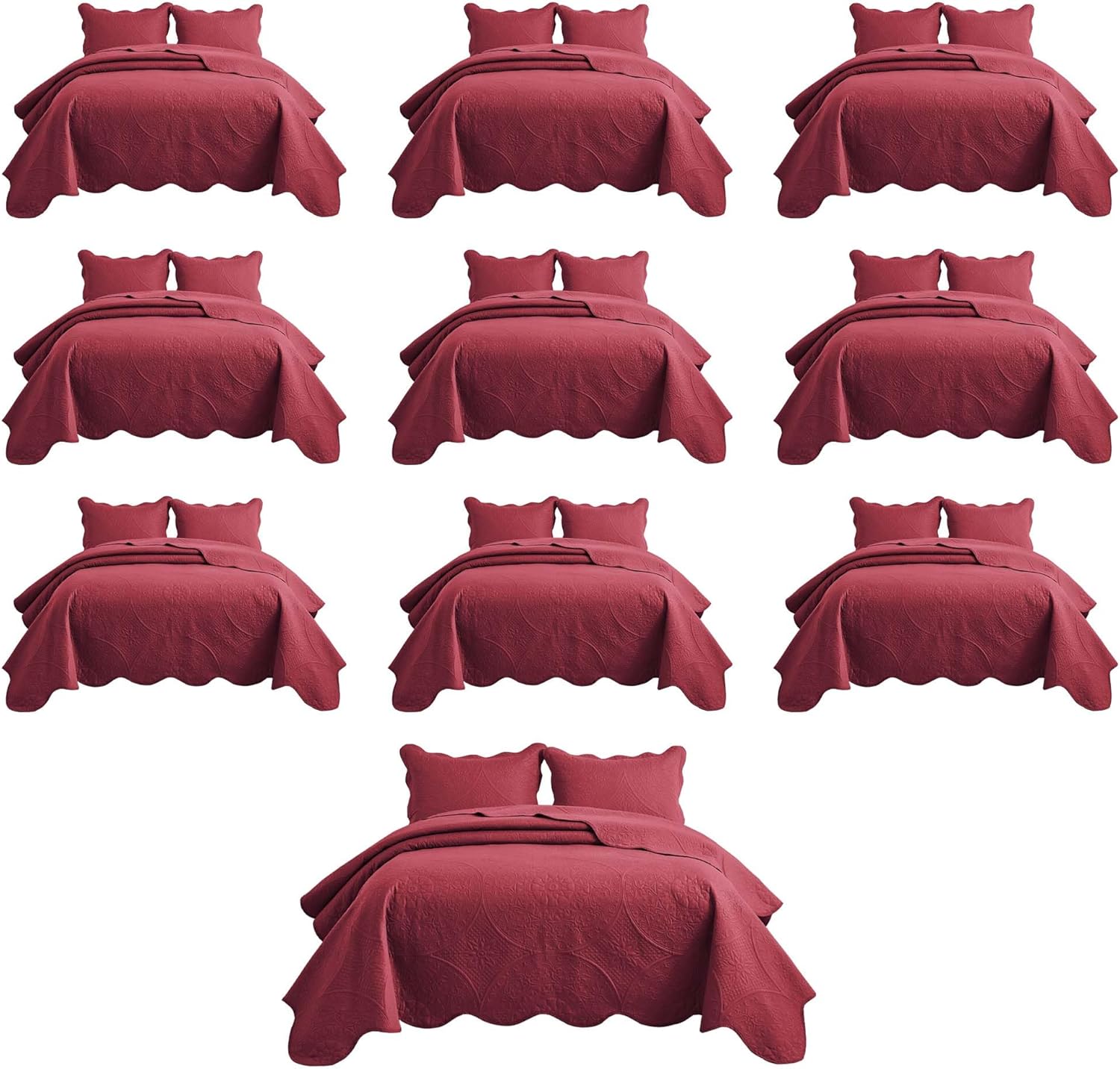 IR Imperial Rooms Twin Quilt Bedding Set Size (68” x 86”) + 1 Pillow Shams (20” x 26” + 2”) - 2 Pcs All Season Lightweight Reversible Microfiber Coverlet Floral Embossed Quilt Bedspread (Burgundy)