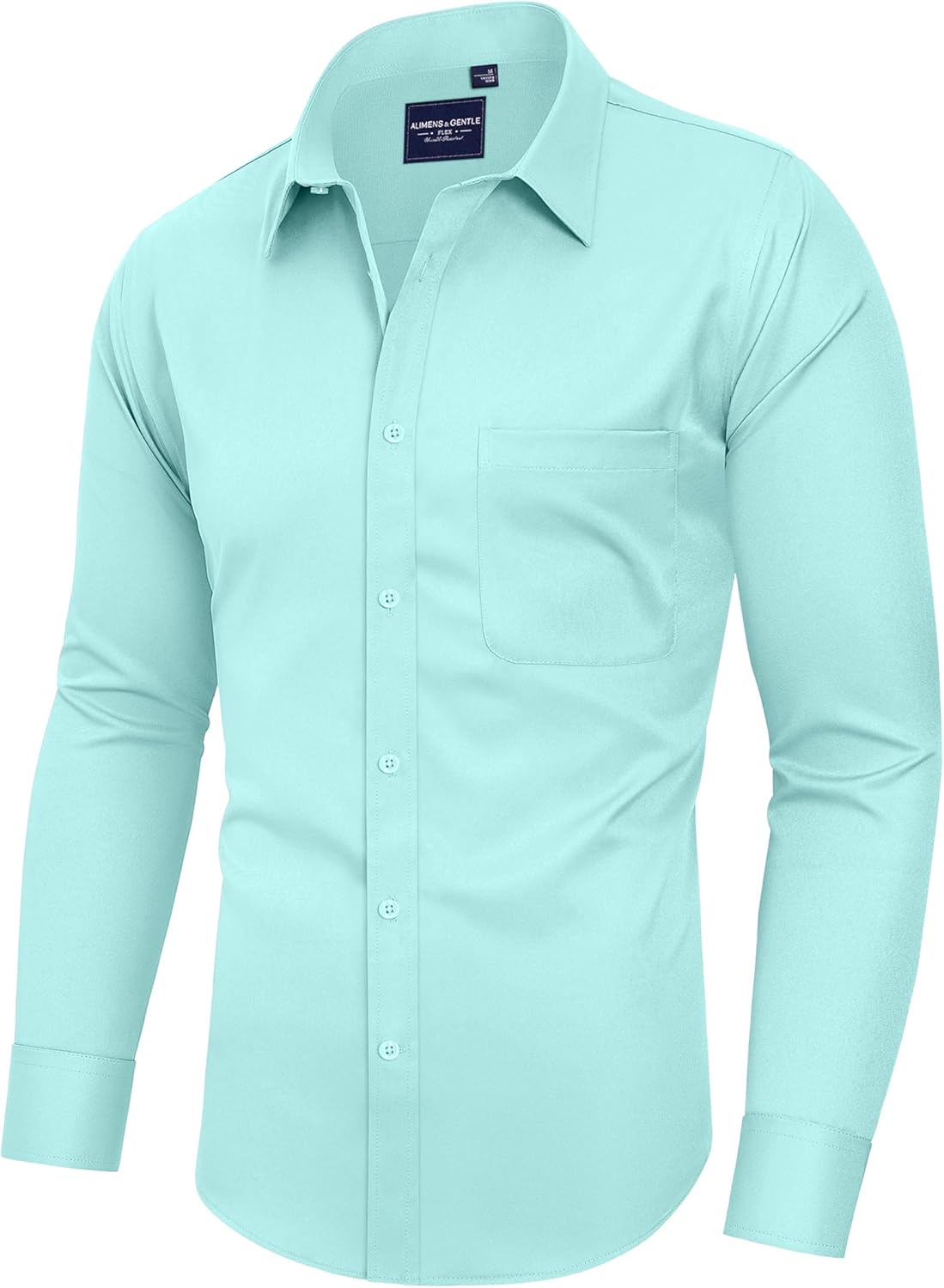 Alimens & Gentle Men's Dress Shirts Long Sleeve Wrinkle-Free Stretch Shirts Solid Formal Button Down Shirt with Pocket