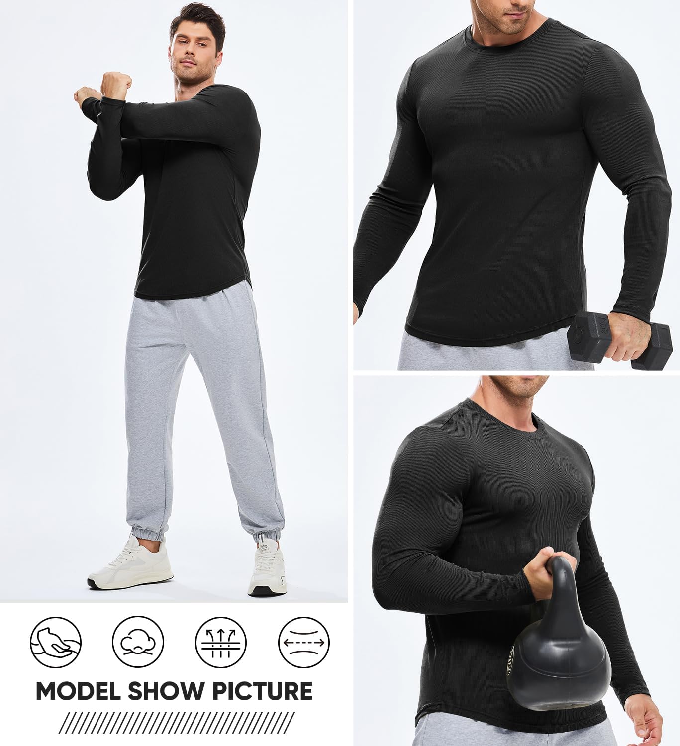 🔥10-Pack For Only $26.78🔥JMIERR Mens Long Sleeve Muscle T Shirts Casual Crewneck Longline Ribbed Tee Shirts