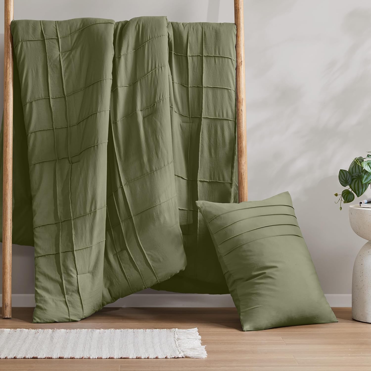 🔥8-Pack Only $26.78🔥3 Piece Pintuck Pleated Comfort Spaces Sage All Season Lightweight Comforter Set