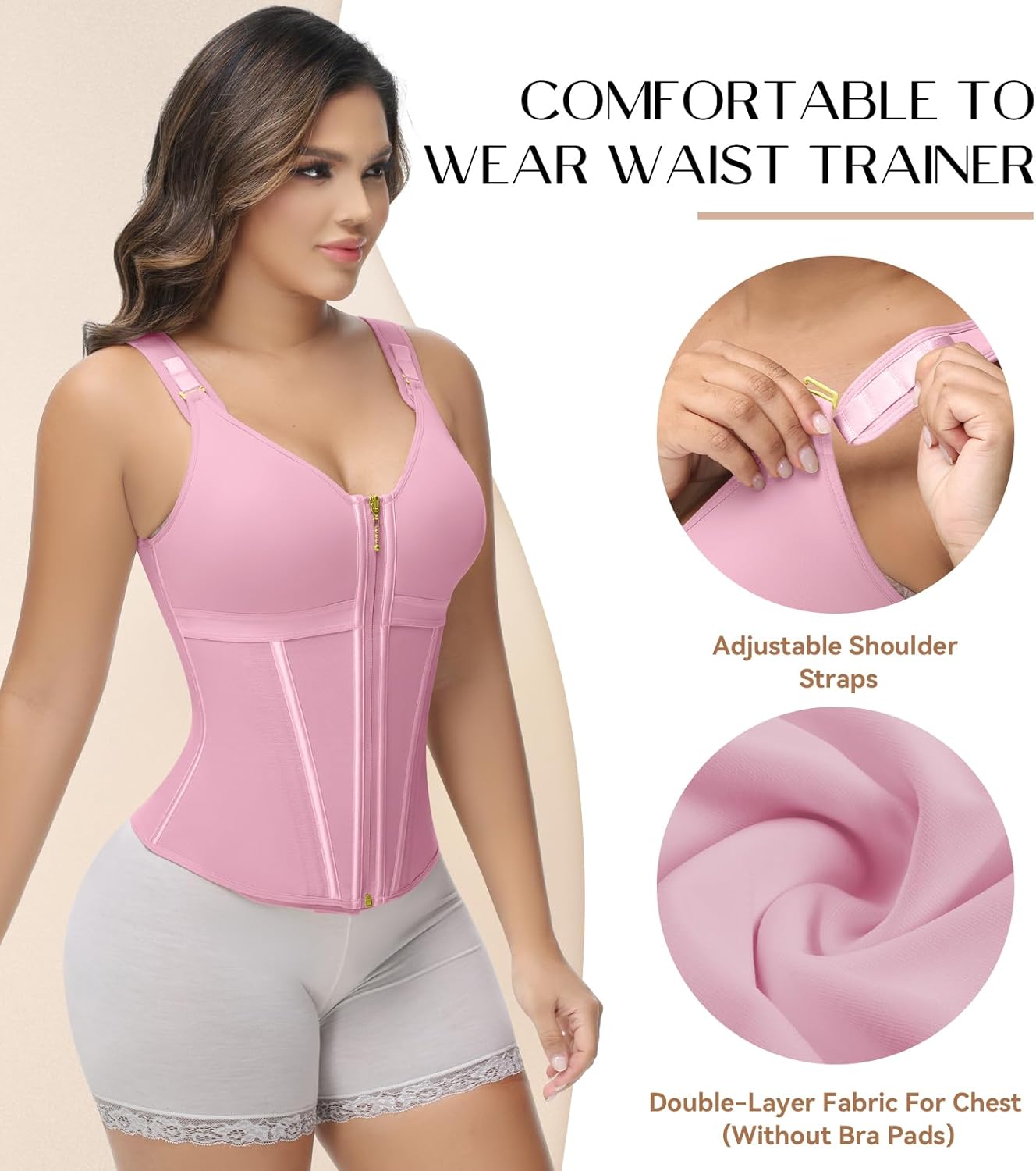 SHAPSHE Waist Trainer Corset for Women Tummy Control Sport Workout Body Shaper Vest for Women Postpartum Gym Zipper and Hooks