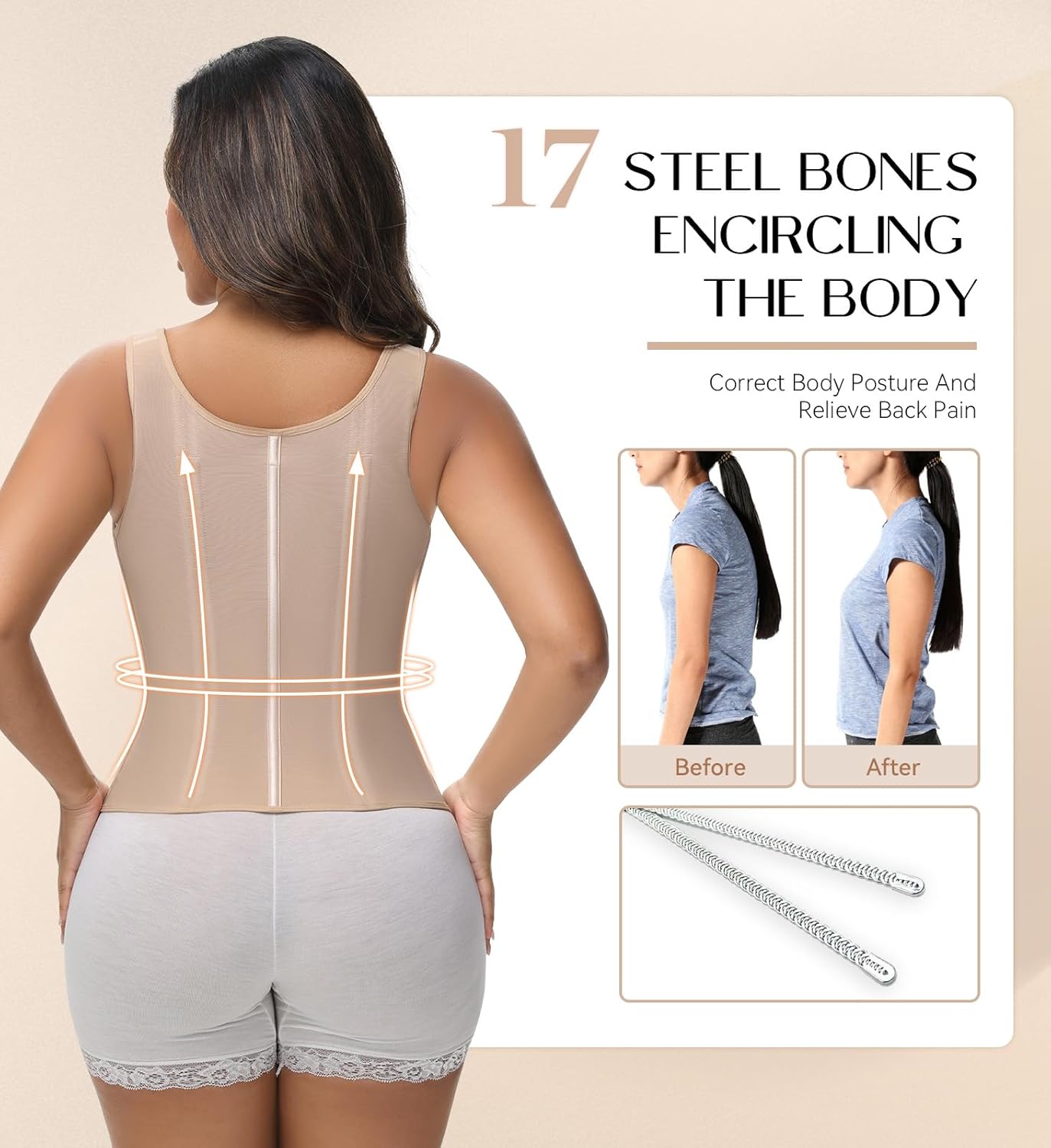 SHAPSHE Waist Trainer Corset for Women Tummy Control Sport Workout Body Shaper Vest for Women Postpartum Gym Zipper and Hooks