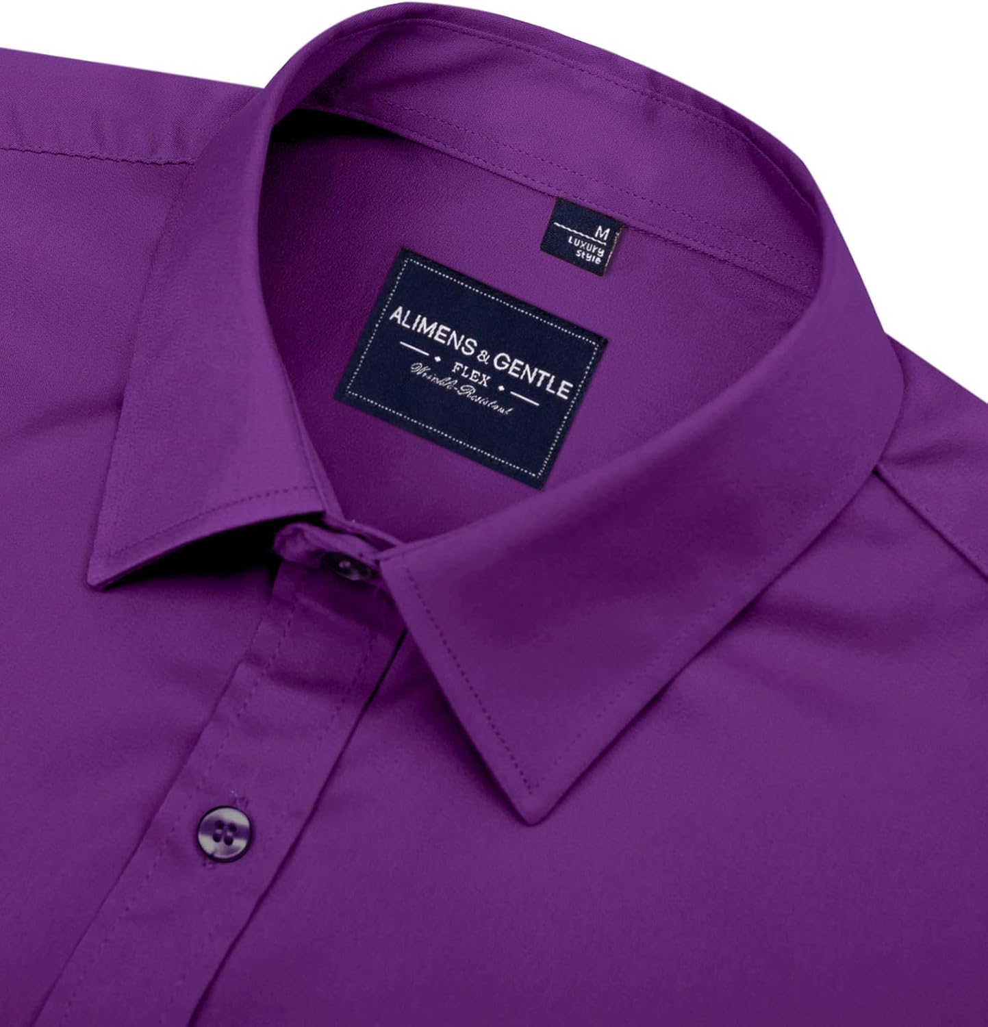Alimens & Gentle Men's Dress Shirts Long Sleeve Wrinkle-Free Stretch Shirts Solid Formal Button Down Shirt with Pocket