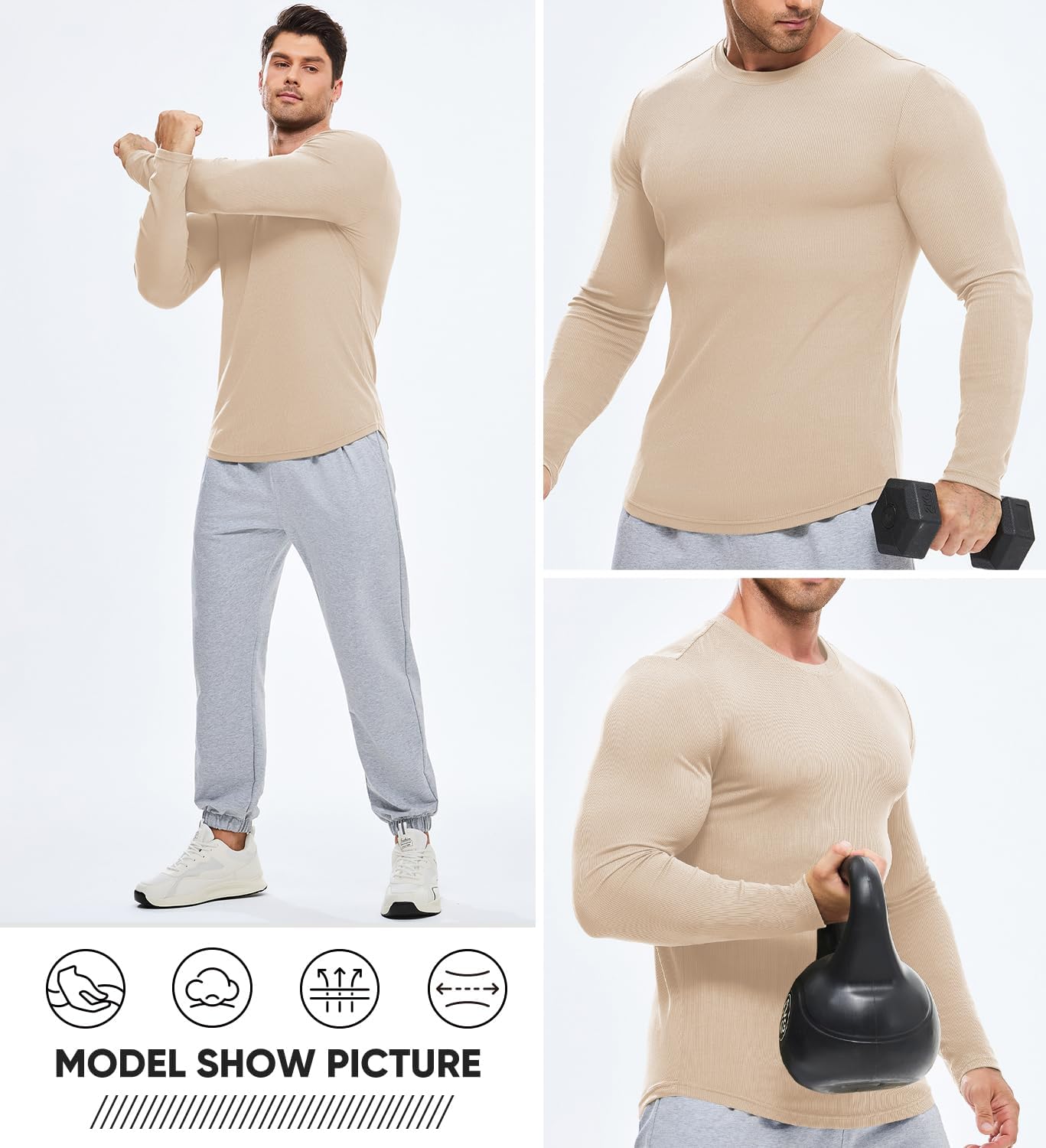 🔥10-Pack For Only $26.78🔥JMIERR Mens Long Sleeve Muscle T Shirts Casual Crewneck Longline Ribbed Tee Shirts