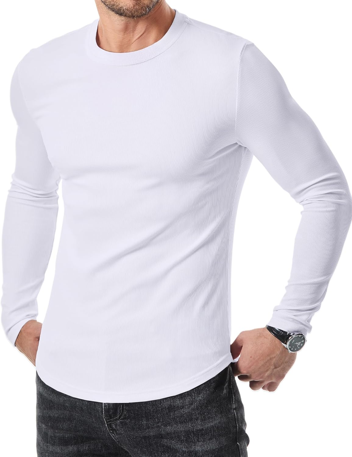 🔥10-Pack For Only $26.78🔥JMIERR Mens Long Sleeve Muscle T Shirts Casual Crewneck Longline Ribbed Tee Shirts
