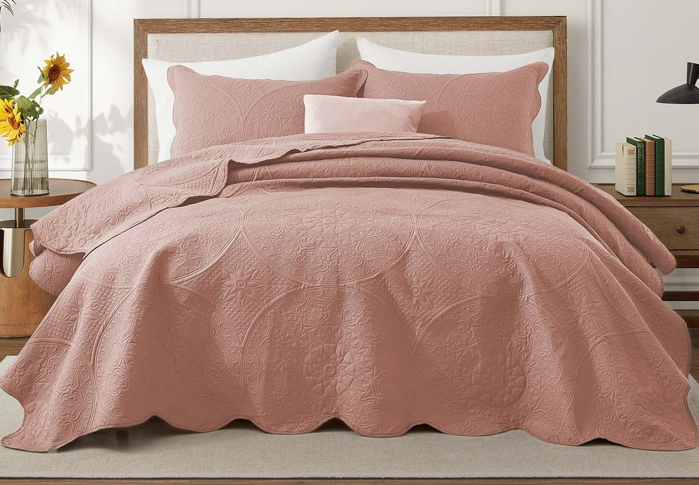 IR Imperial Rooms Twin Quilt Bedding Set Size (68” x 86”) + 1 Pillow Shams (20” x 26” + 2”) - 2 Pcs All Season Lightweight Reversible Microfiber Coverlet Floral Embossed Quilt Bedspread (Burgundy)