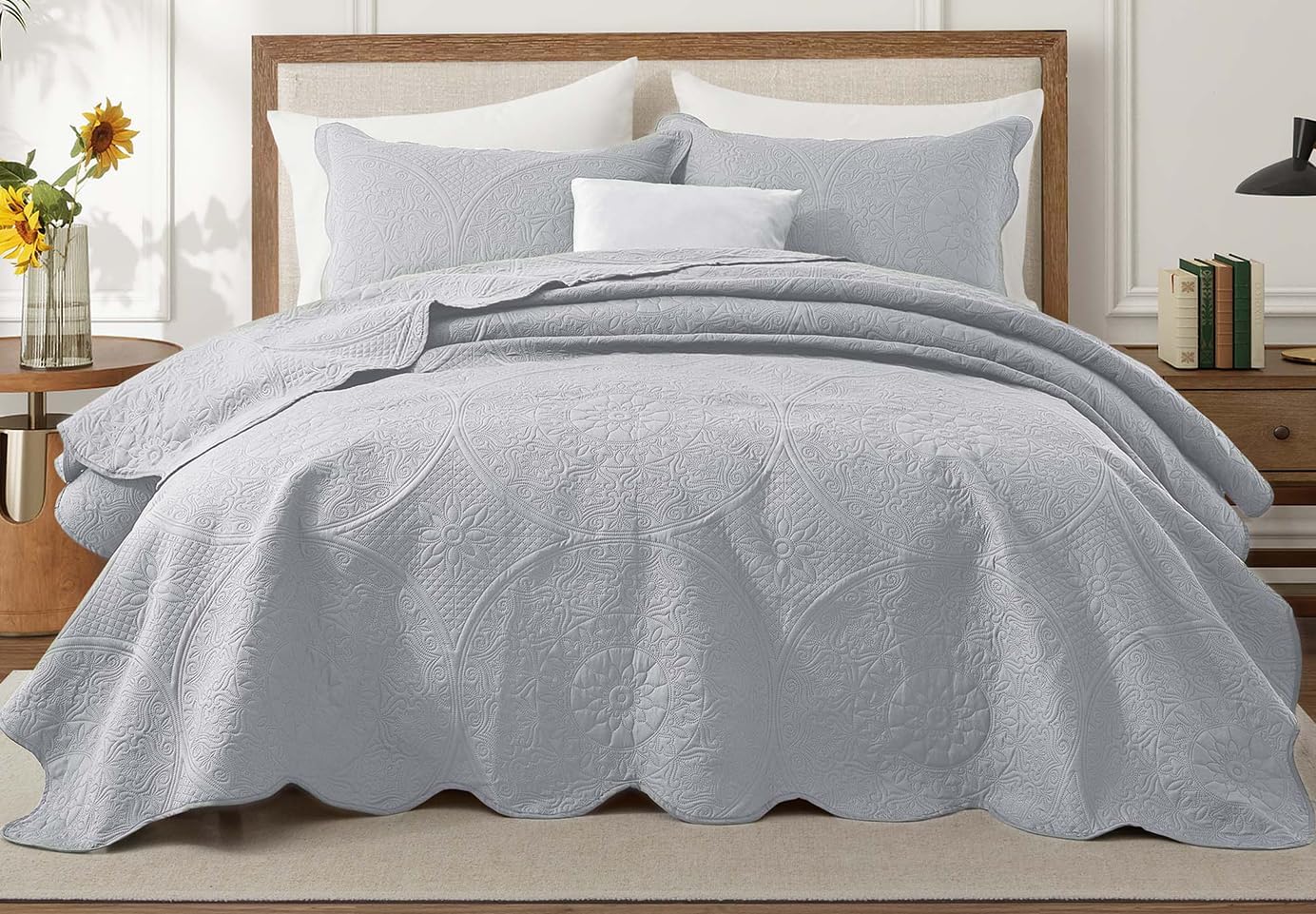 IR Imperial Rooms Twin Quilt Bedding Set Size (68” x 86”) + 1 Pillow Shams (20” x 26” + 2”) - 2 Pcs All Season Lightweight Reversible Microfiber Coverlet Floral Embossed Quilt Bedspread (Burgundy)