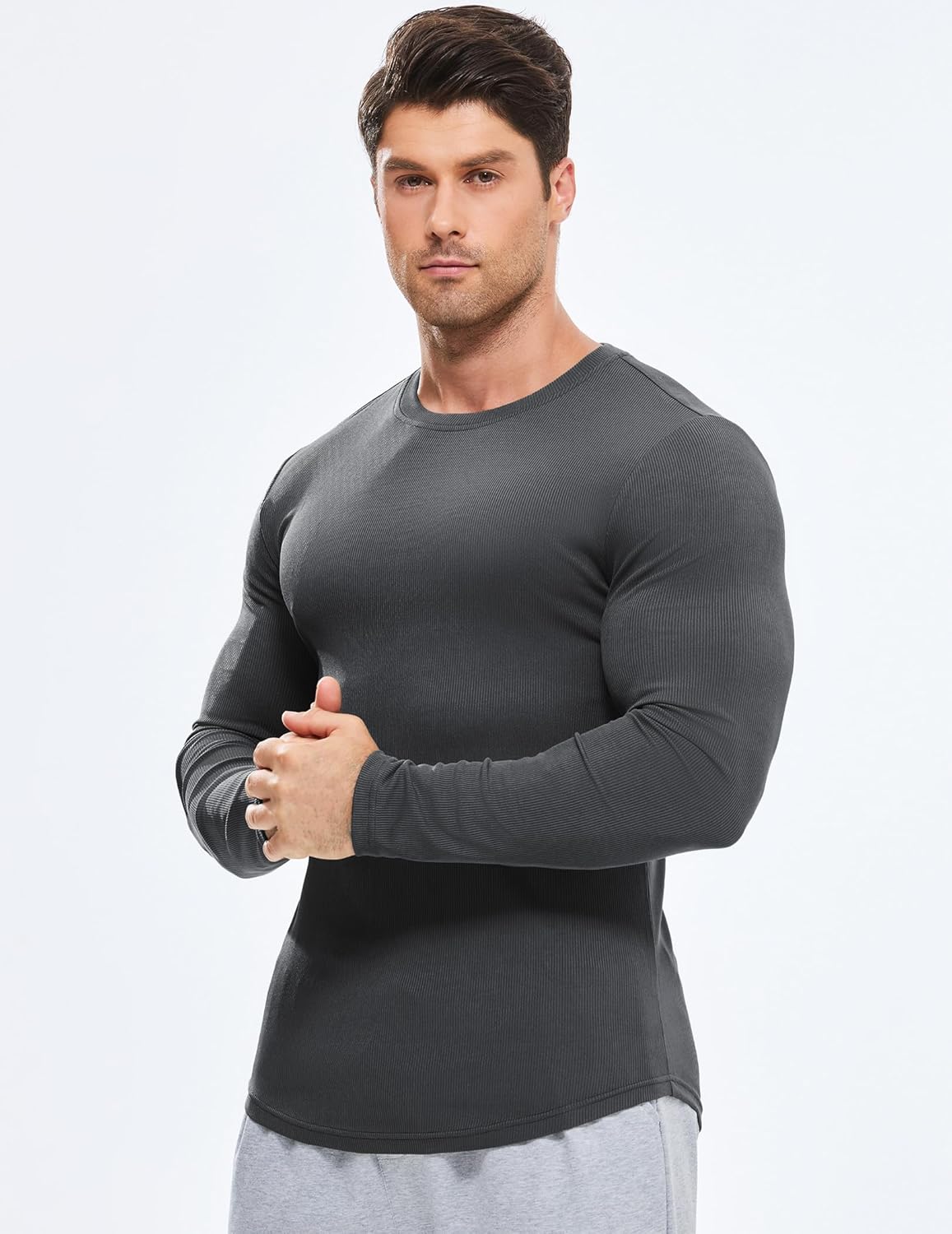 🔥10-Pack For Only $26.78🔥JMIERR Mens Long Sleeve Muscle T Shirts Casual Crewneck Longline Ribbed Tee Shirts