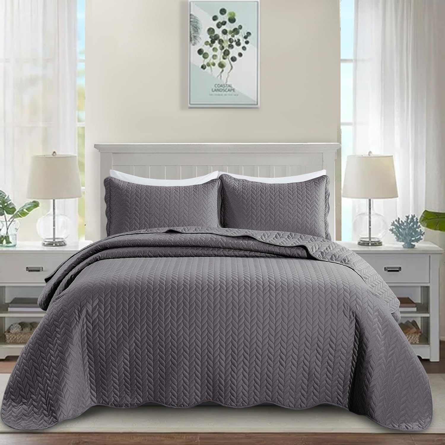 IR Imperial Rooms Twin Quilt Bedding Set Size (68” x 86”) + 1 Pillow Shams (20” x 26” + 2”) - 2 Pcs All Season Lightweight Reversible Microfiber Coverlet Floral Embossed Quilt Bedspread (Burgundy)