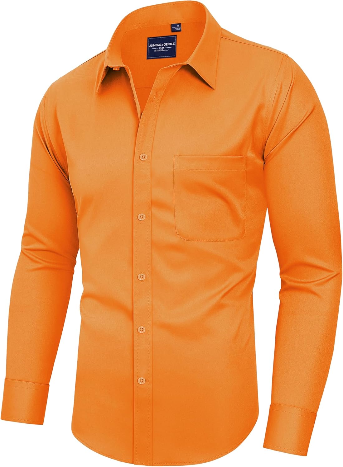 Alimens & Gentle Men's Dress Shirts Long Sleeve Wrinkle-Free Stretch Shirts Solid Formal Button Down Shirt with Pocket