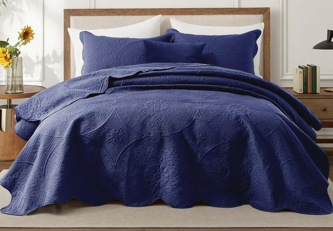 IR Imperial Rooms Twin Quilt Bedding Set Size (68” x 86”) + 1 Pillow Shams (20” x 26” + 2”) - 2 Pcs All Season Lightweight Reversible Microfiber Coverlet Floral Embossed Quilt Bedspread (Burgundy)