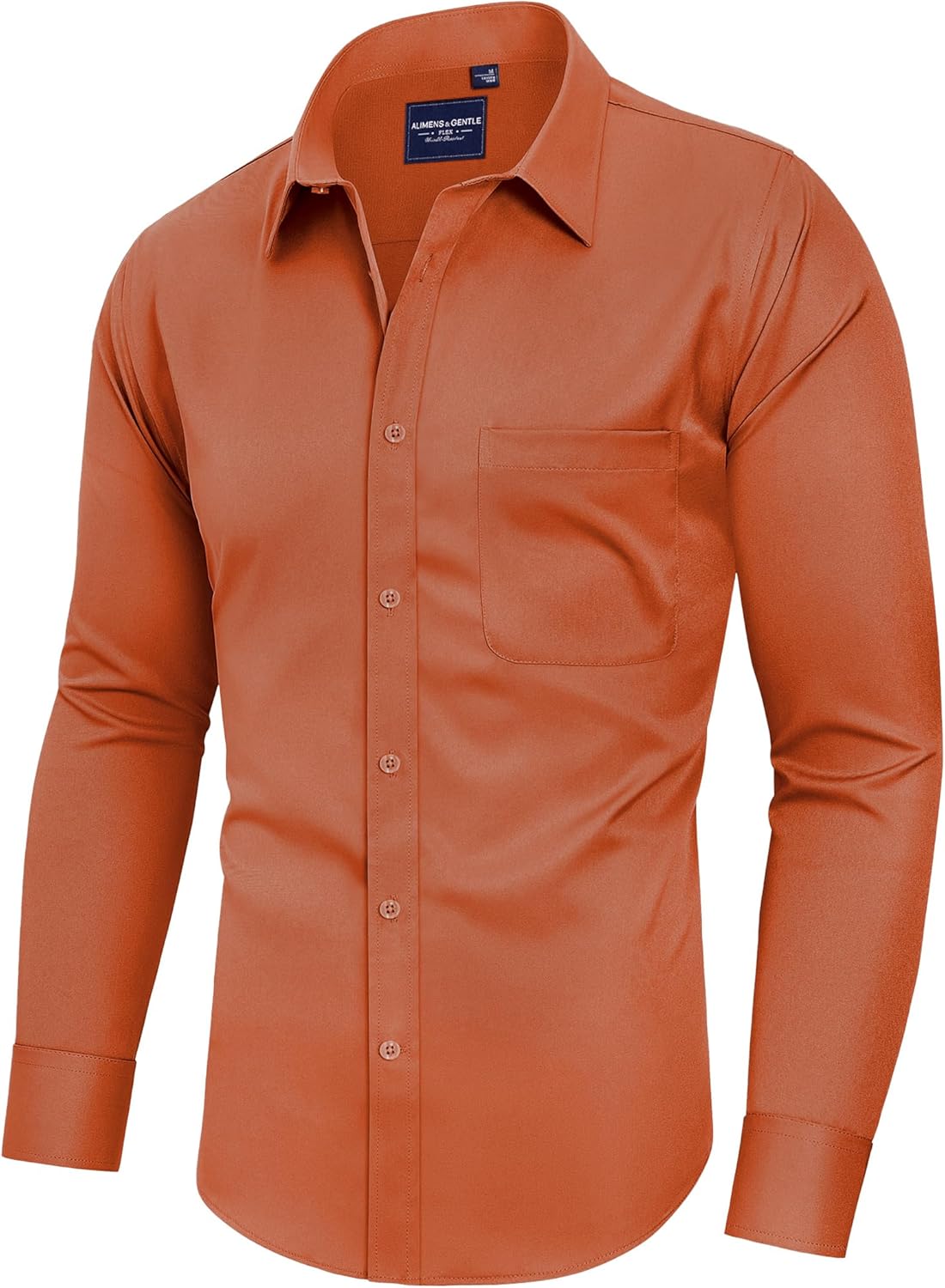 Alimens & Gentle Men's Dress Shirts Long Sleeve Wrinkle-Free Stretch Shirts Solid Formal Button Down Shirt with Pocket
