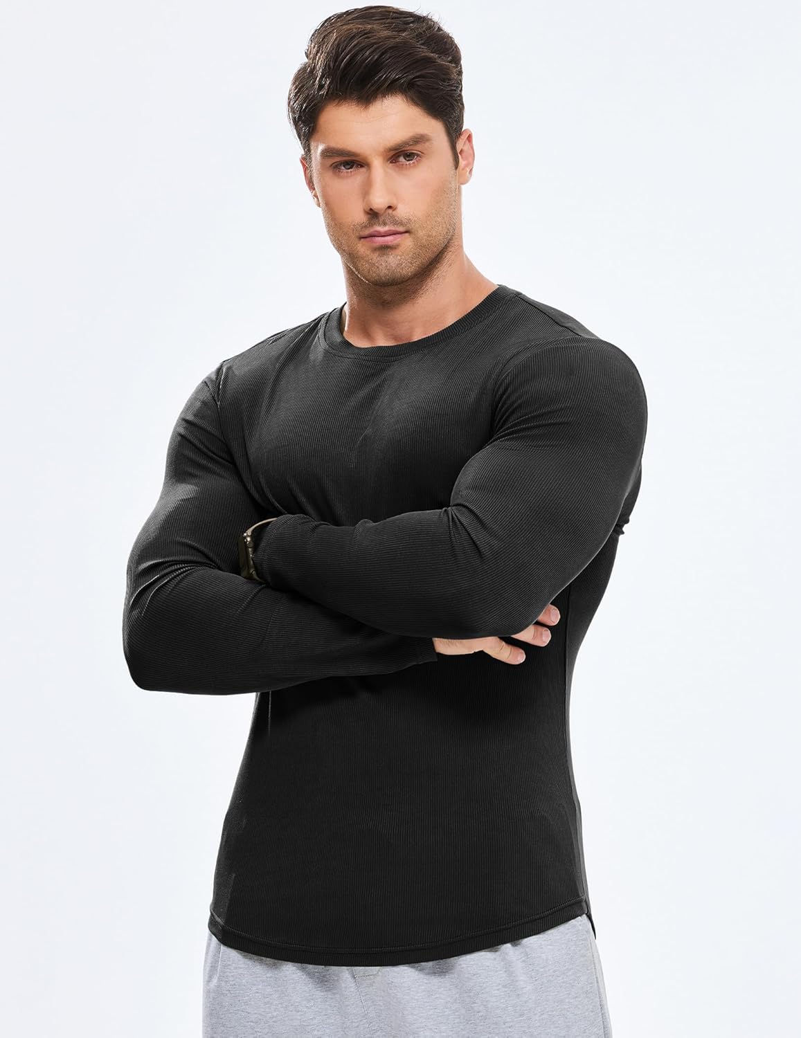 🔥10-Pack For Only $26.78🔥JMIERR Mens Long Sleeve Muscle T Shirts Casual Crewneck Longline Ribbed Tee Shirts