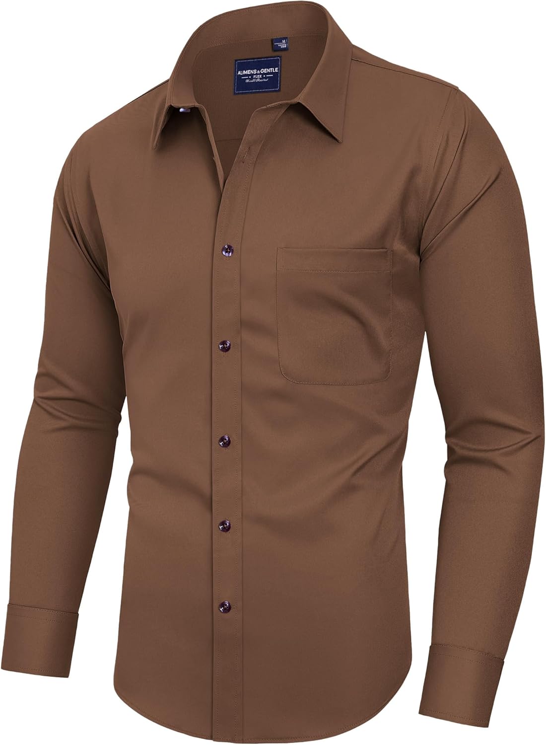 Alimens & Gentle Men's Dress Shirts Long Sleeve Wrinkle-Free Stretch Shirts Solid Formal Button Down Shirt with Pocket