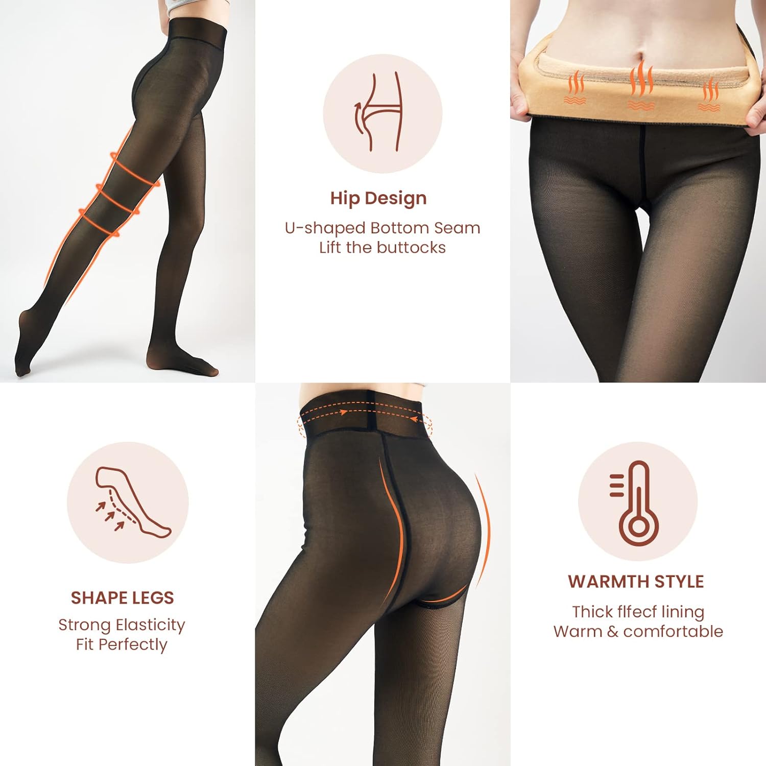 Fleece Lined Tights Sheer Women - Fake Translucent Warm Pantyhose Leggings Sheer Thick Tights for Winter