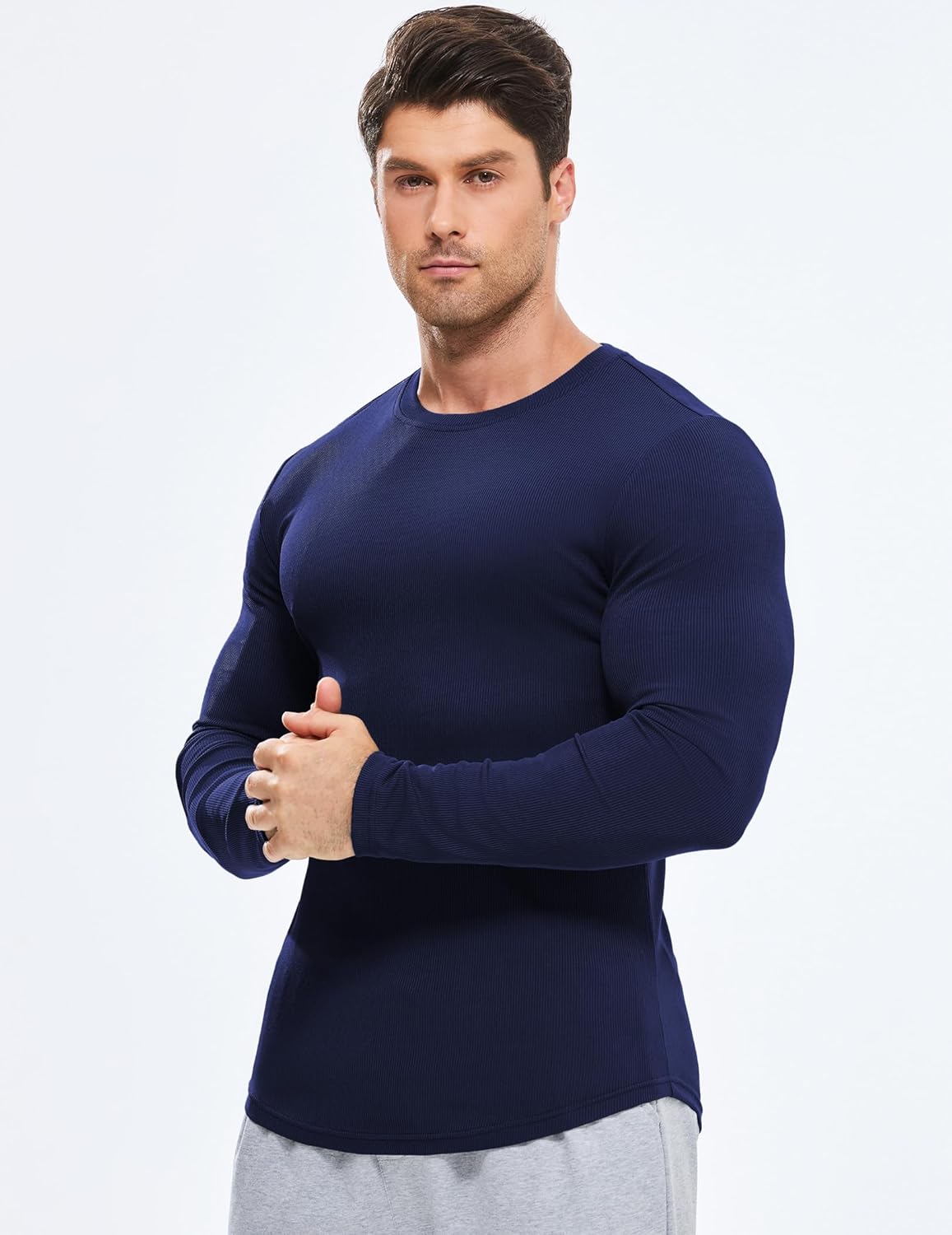 🔥10-Pack For Only $26.78🔥JMIERR Mens Long Sleeve Muscle T Shirts Casual Crewneck Longline Ribbed Tee Shirts