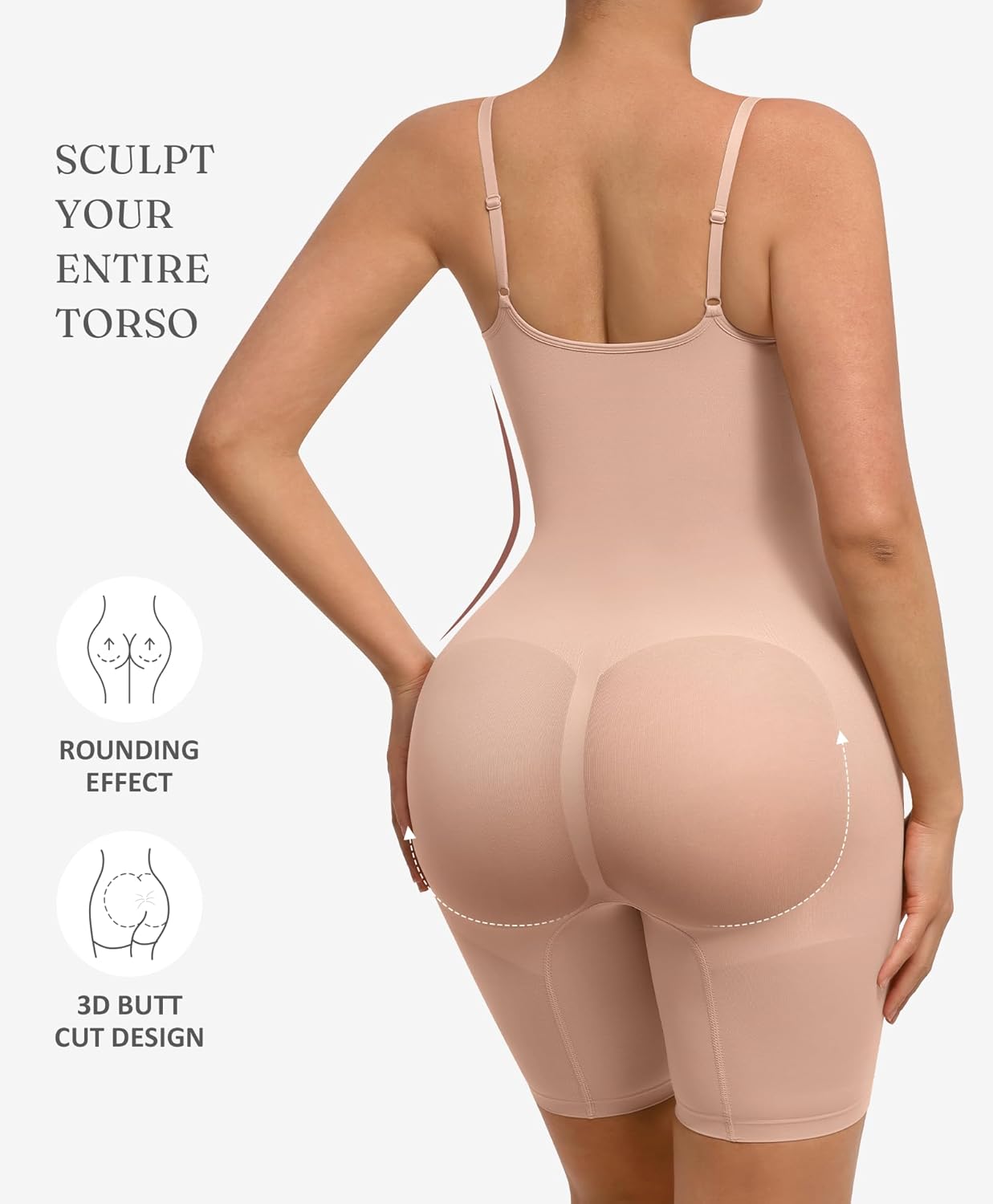 FeelinGirl Shapewear Bodysuit Tummy Control Seamless Sculpting Hip Enhancer Body Shaper for Women