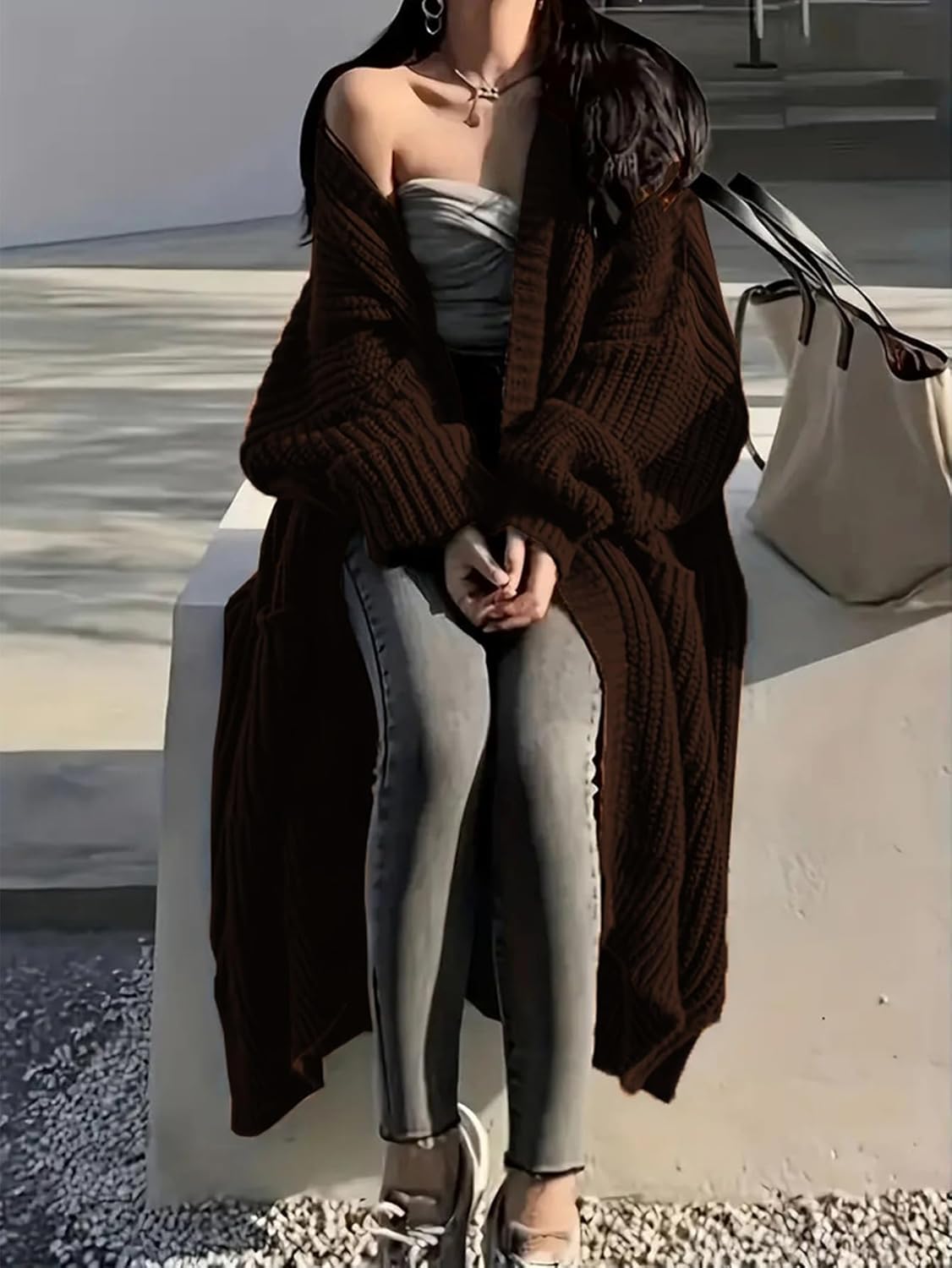 🔥9-PACK ONLY $29.98🔥Womens Long Cardigan Sweaters Open Front Oversized Duster with Pocket for Women 2025 Fall Winter Knit Design Coats