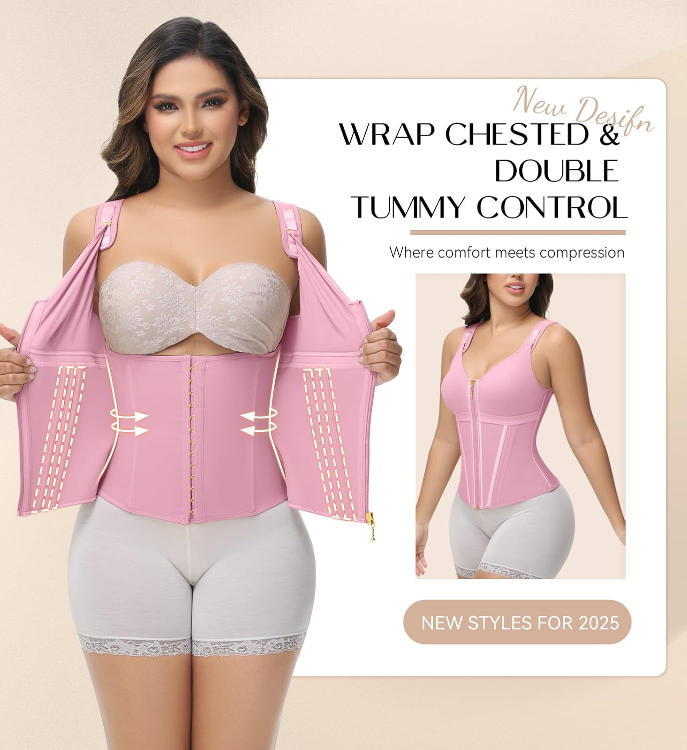 SHAPSHE Waist Trainer Corset for Women Tummy Control Sport Workout Body Shaper Vest for Women Postpartum Gym Zipper and Hooks