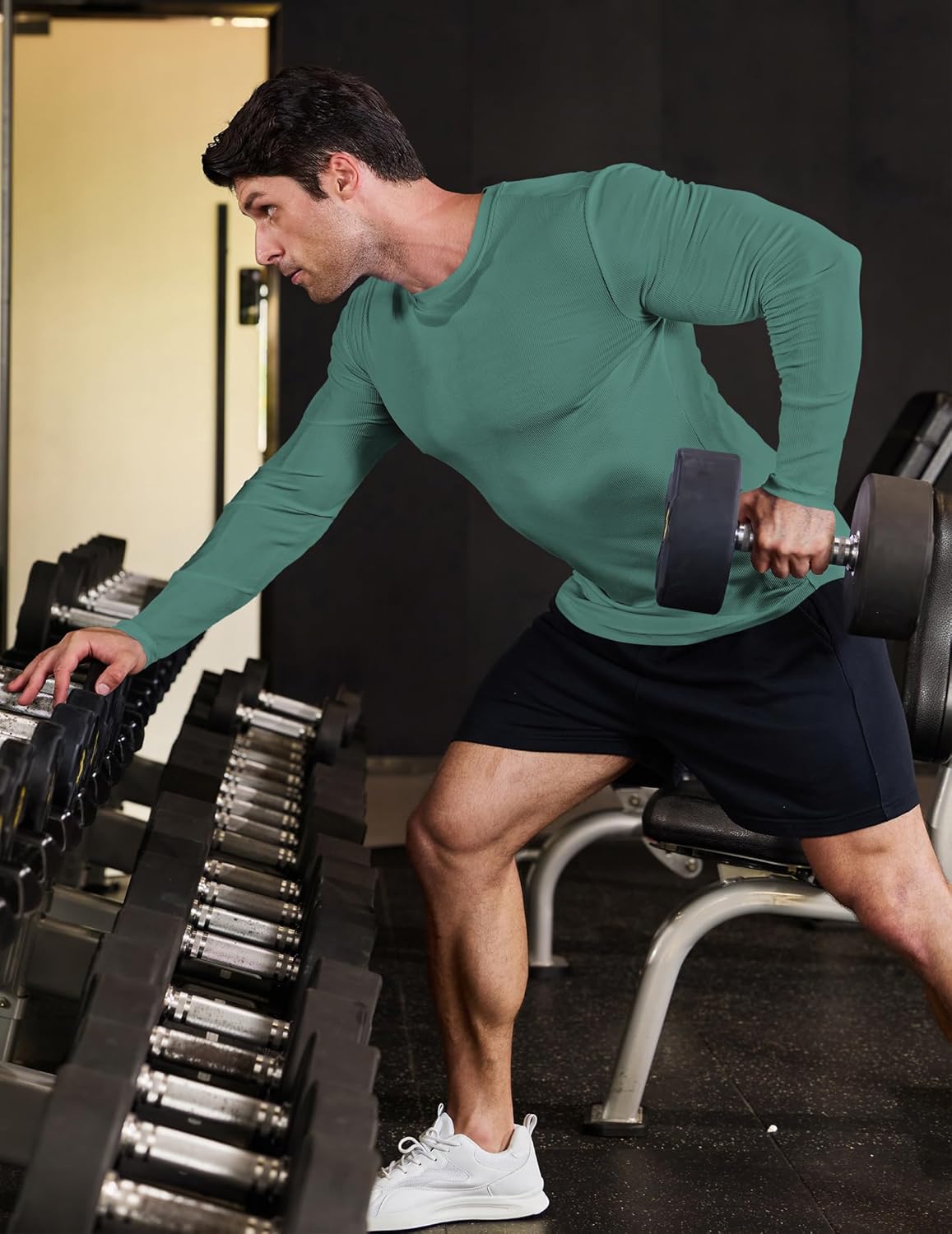 🔥10-Pack For Only $26.78🔥JMIERR Mens Long Sleeve Muscle T Shirts Casual Crewneck Longline Ribbed Tee Shirts