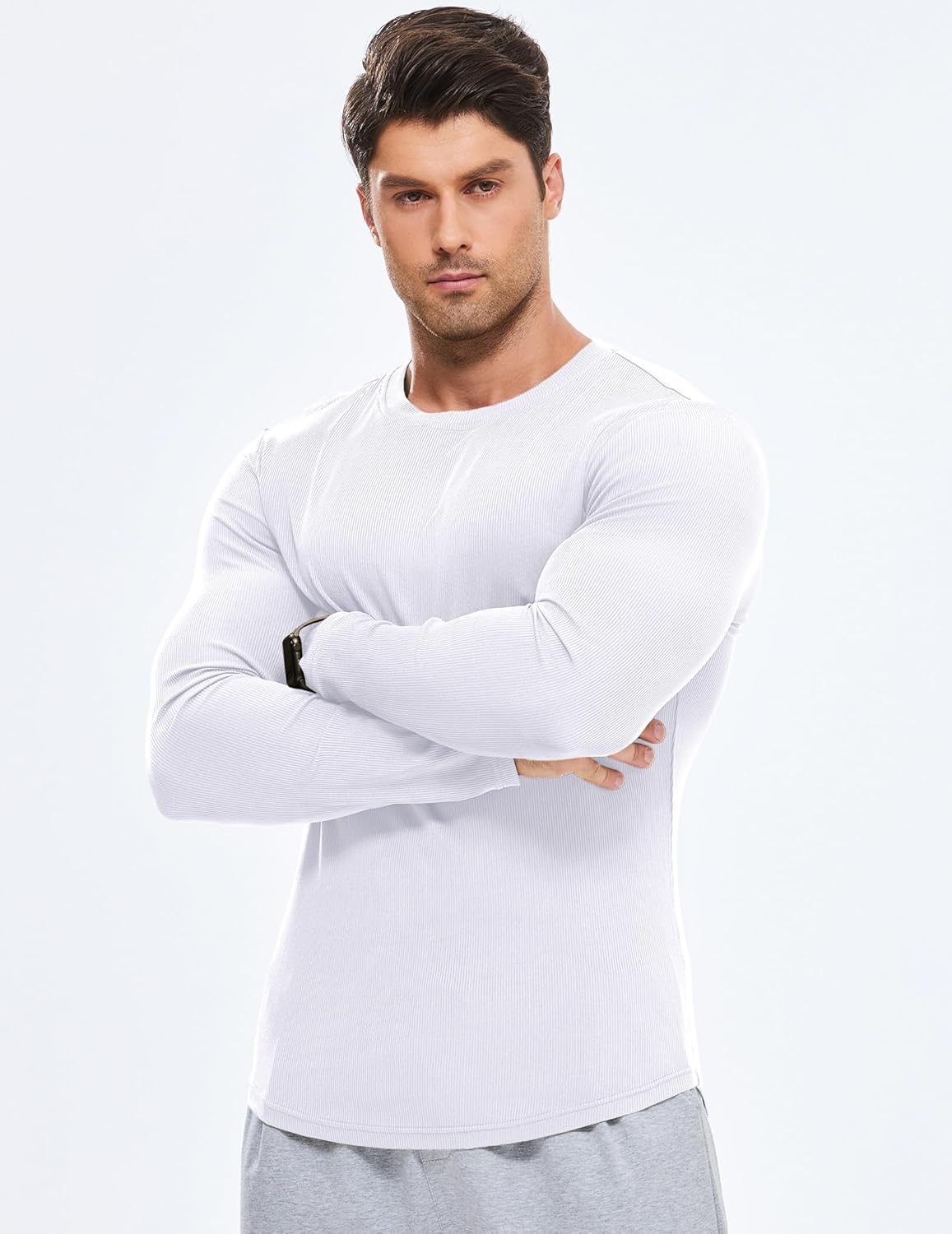 🔥10-Pack For Only $26.78🔥JMIERR Mens Long Sleeve Muscle T Shirts Casual Crewneck Longline Ribbed Tee Shirts