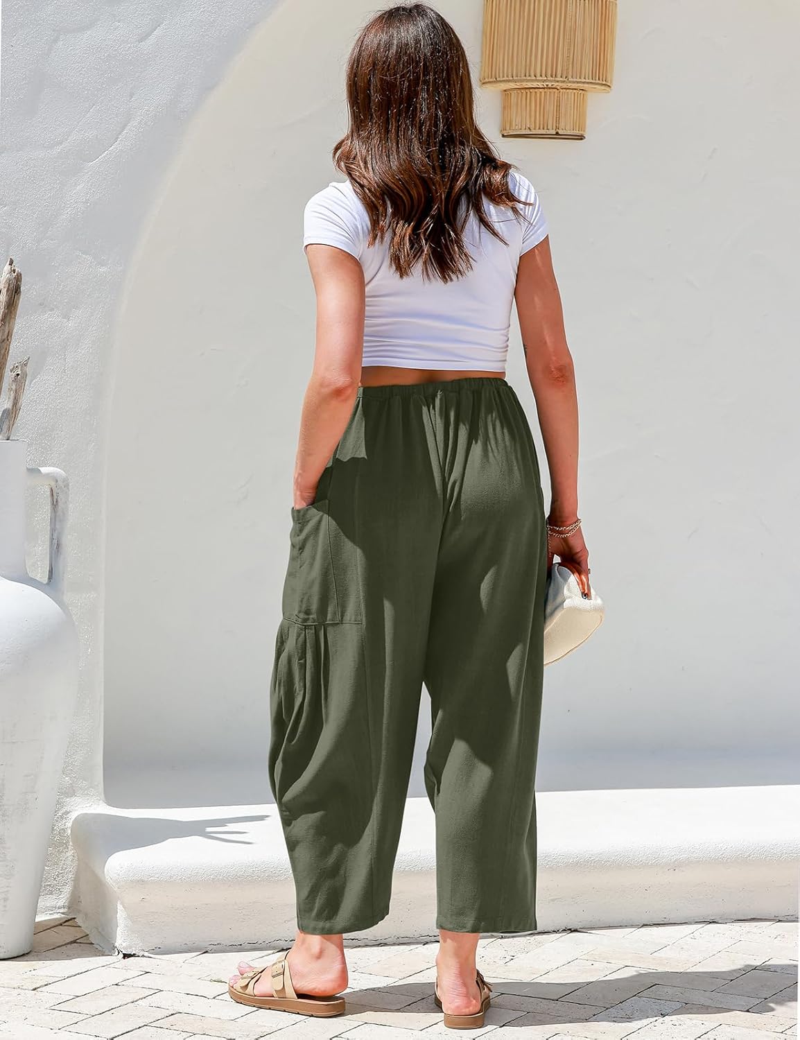 🔥10 Packs Only $25.98 🔥TARSE Womens Linen Wide Leg Pants Casual Loose Drawstring Summer Beach Travel Vacation Palazzo Harem Pants with Pockets