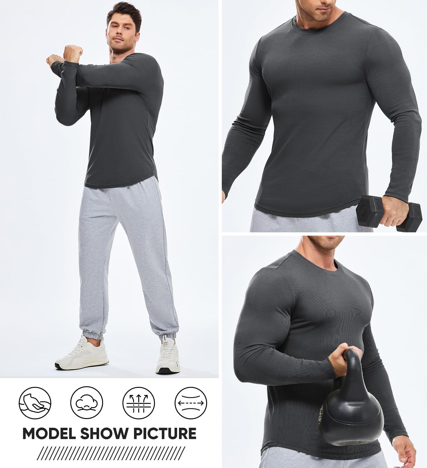 🔥10-Pack For Only $26.78🔥JMIERR Mens Long Sleeve Muscle T Shirts Casual Crewneck Longline Ribbed Tee Shirts
