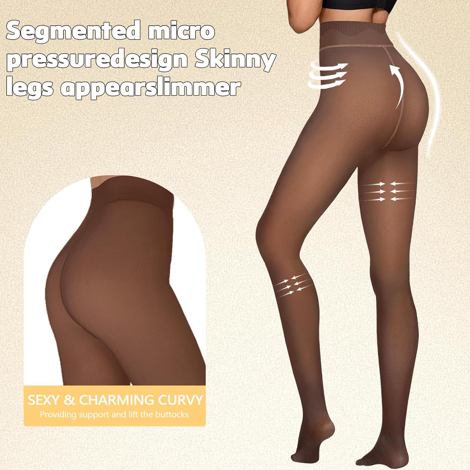 Fleece Lined Tights Sheer Women - Fake Translucent Warm Pantyhose Leggings Sheer Thick Tights for Winter