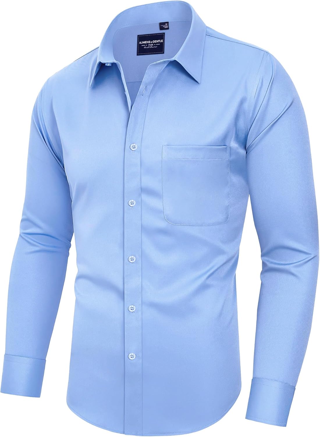 Alimens & Gentle Men's Dress Shirts Long Sleeve Wrinkle-Free Stretch Shirts Solid Formal Button Down Shirt with Pocket