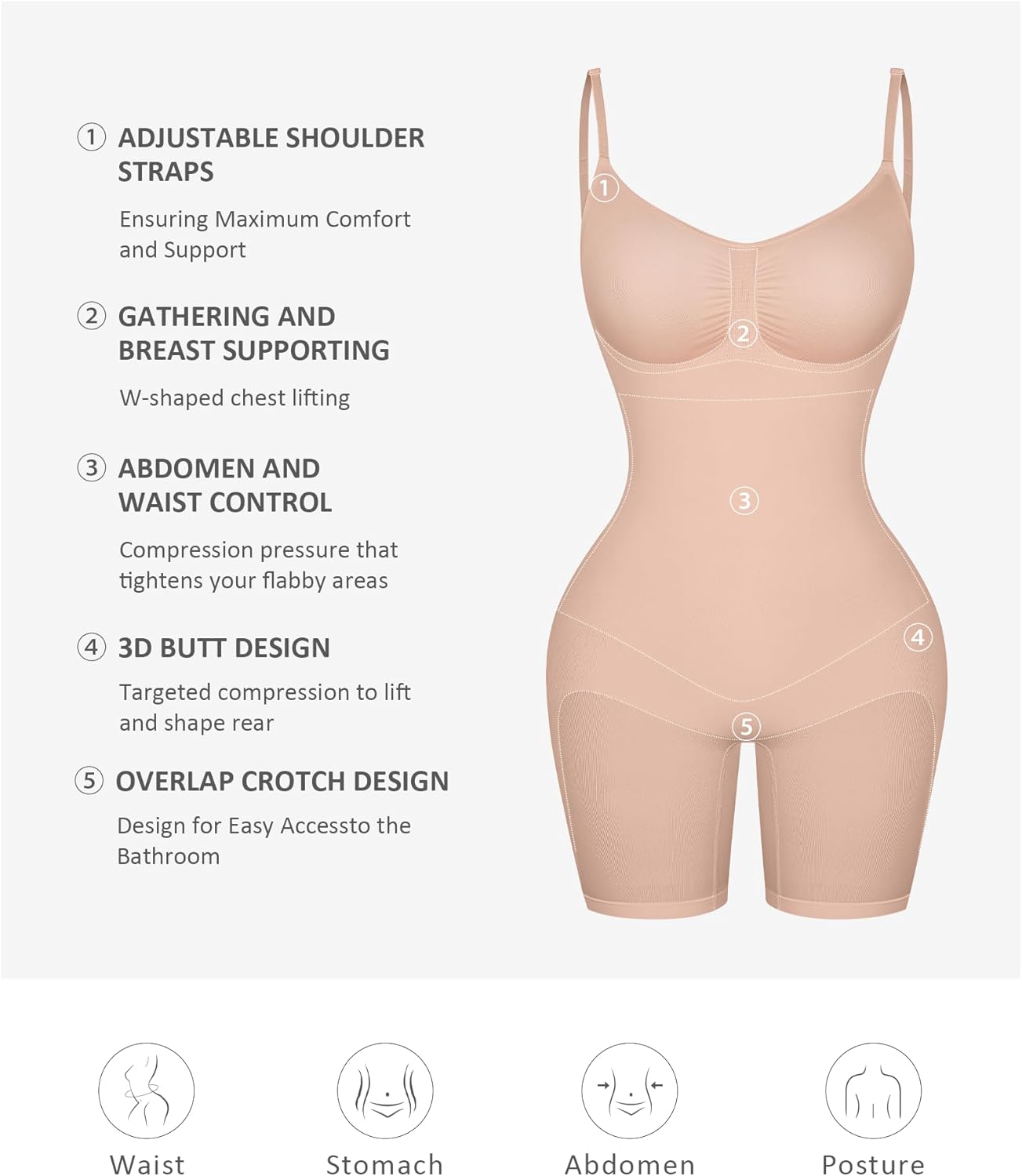 FeelinGirl Shapewear Bodysuit Tummy Control Seamless Sculpting Hip Enhancer Body Shaper for Women