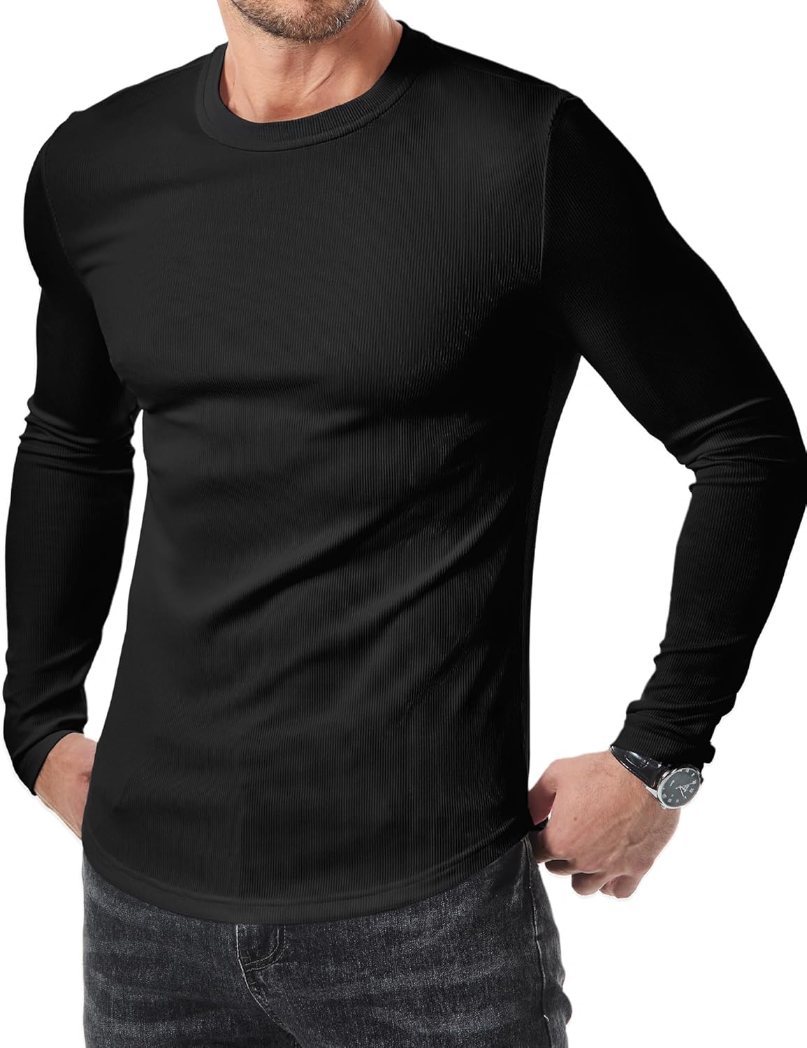🔥10-Pack For Only $26.78🔥JMIERR Mens Long Sleeve Muscle T Shirts Casual Crewneck Longline Ribbed Tee Shirts