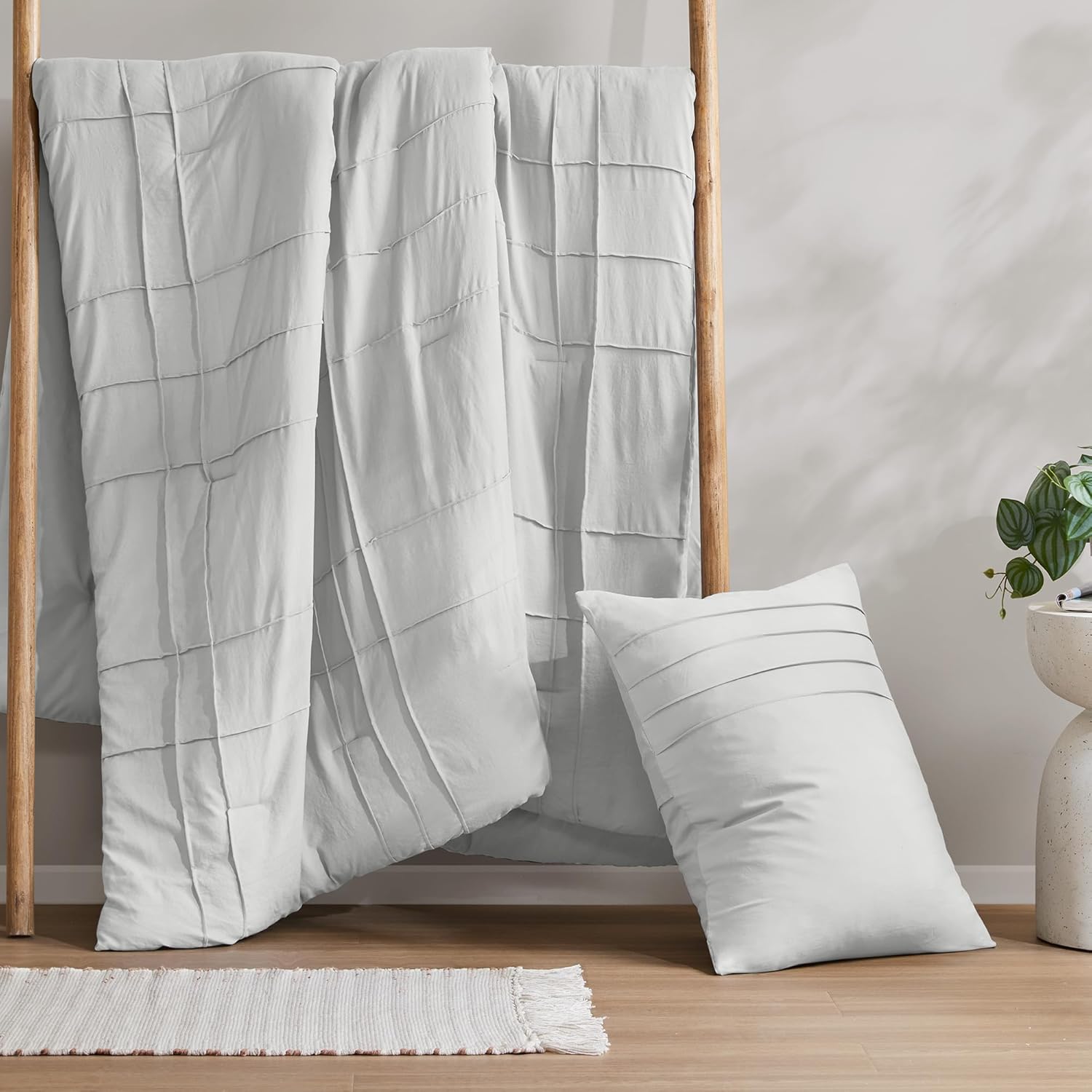 🔥8-Pack Only $26.78🔥3 Piece Pintuck Pleated Comfort Spaces Sage All Season Lightweight Comforter Set