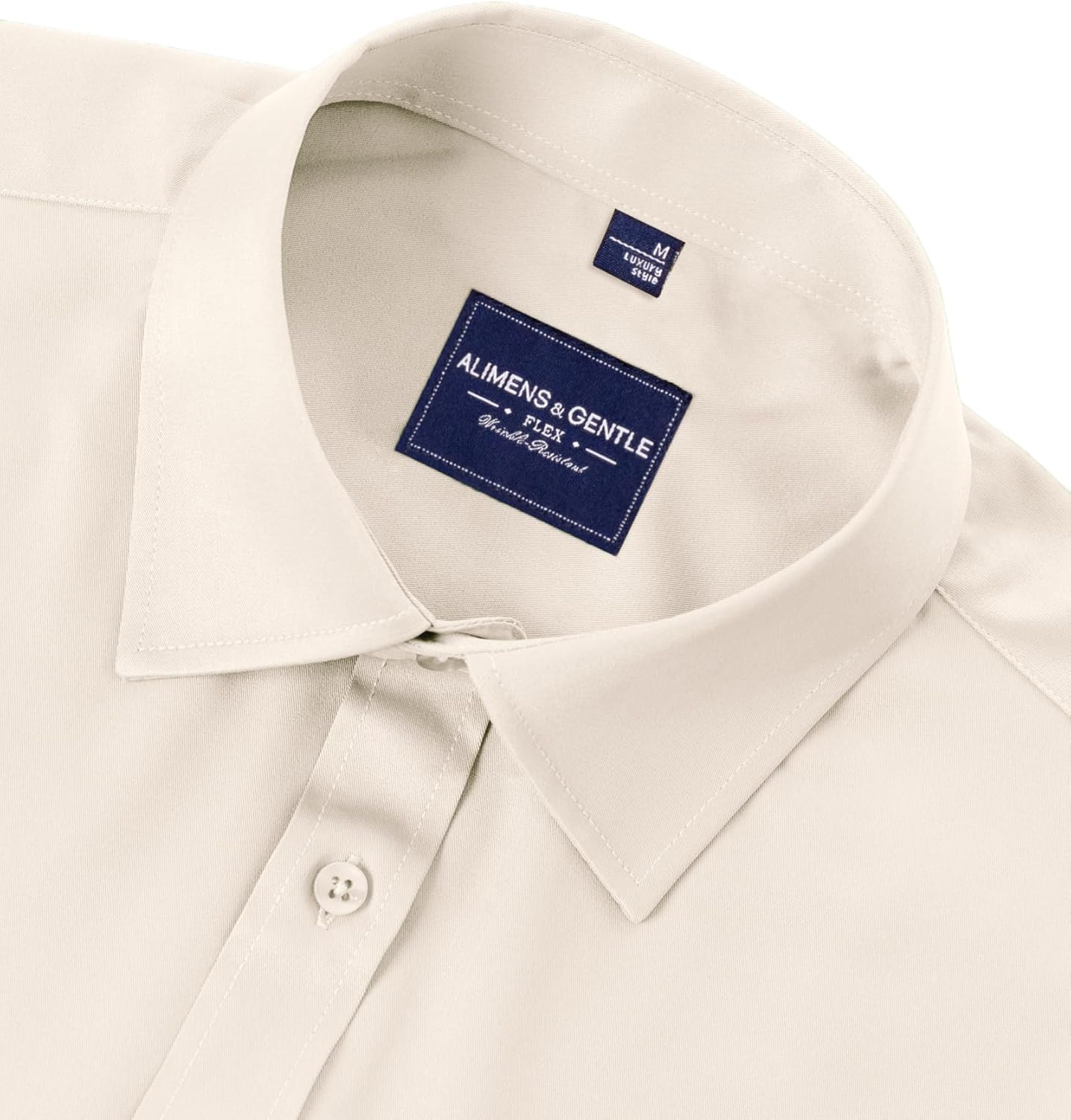 Alimens & Gentle Men's Dress Shirts Long Sleeve Wrinkle-Free Stretch Shirts Solid Formal Button Down Shirt with Pocket
