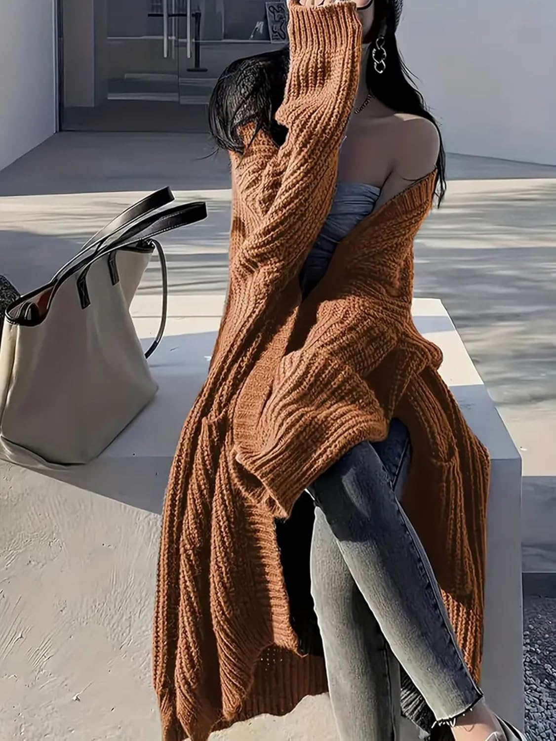🔥9-PACK ONLY $29.98🔥Womens Long Cardigan Sweaters Open Front Oversized Duster with Pocket for Women 2025 Fall Winter Knit Design Coats