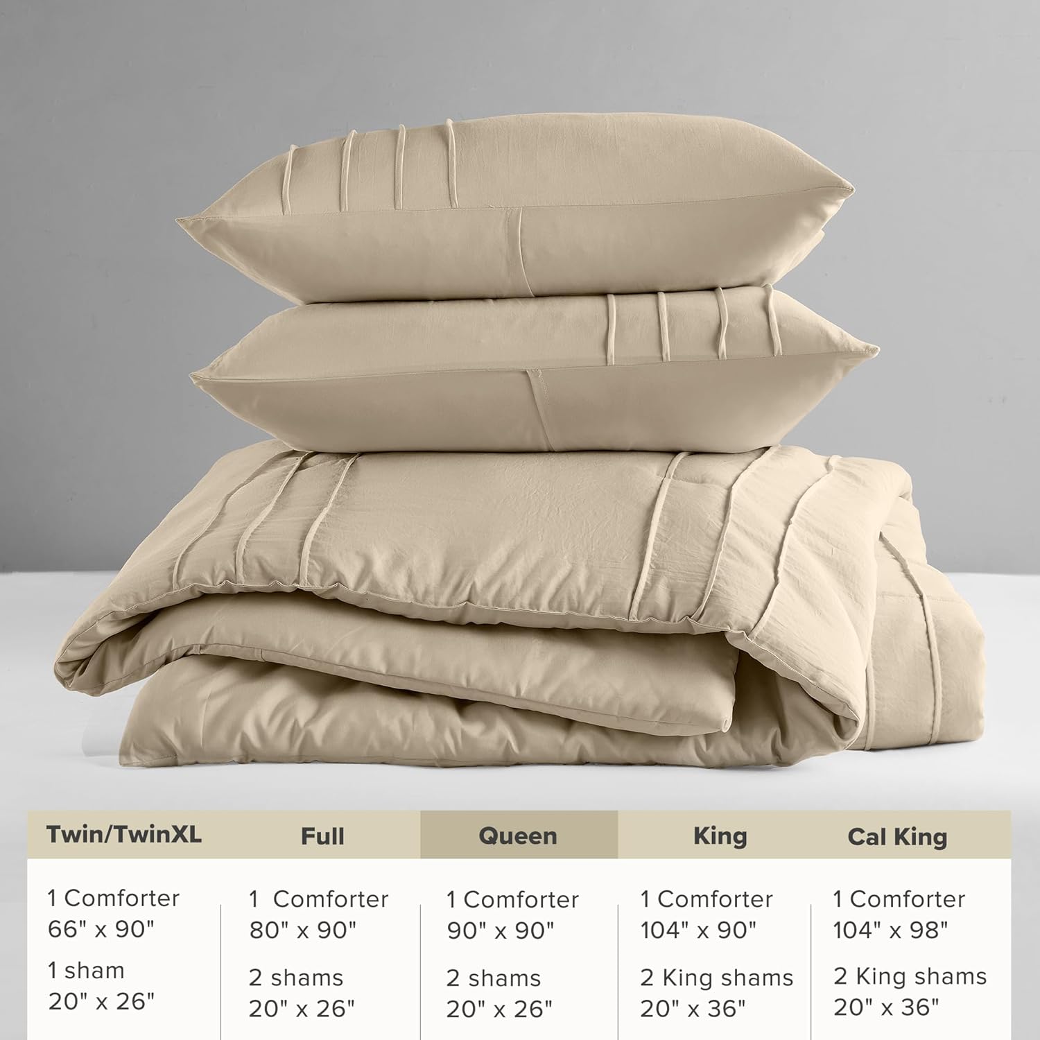 🔥8-Pack Only $26.78🔥3 Piece Pintuck Pleated Comfort Spaces Sage All Season Lightweight Comforter Set