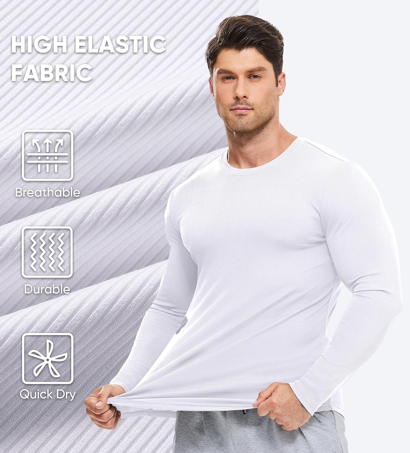 🔥10-Pack For Only $26.78🔥JMIERR Mens Long Sleeve Muscle T Shirts Casual Crewneck Longline Ribbed Tee Shirts