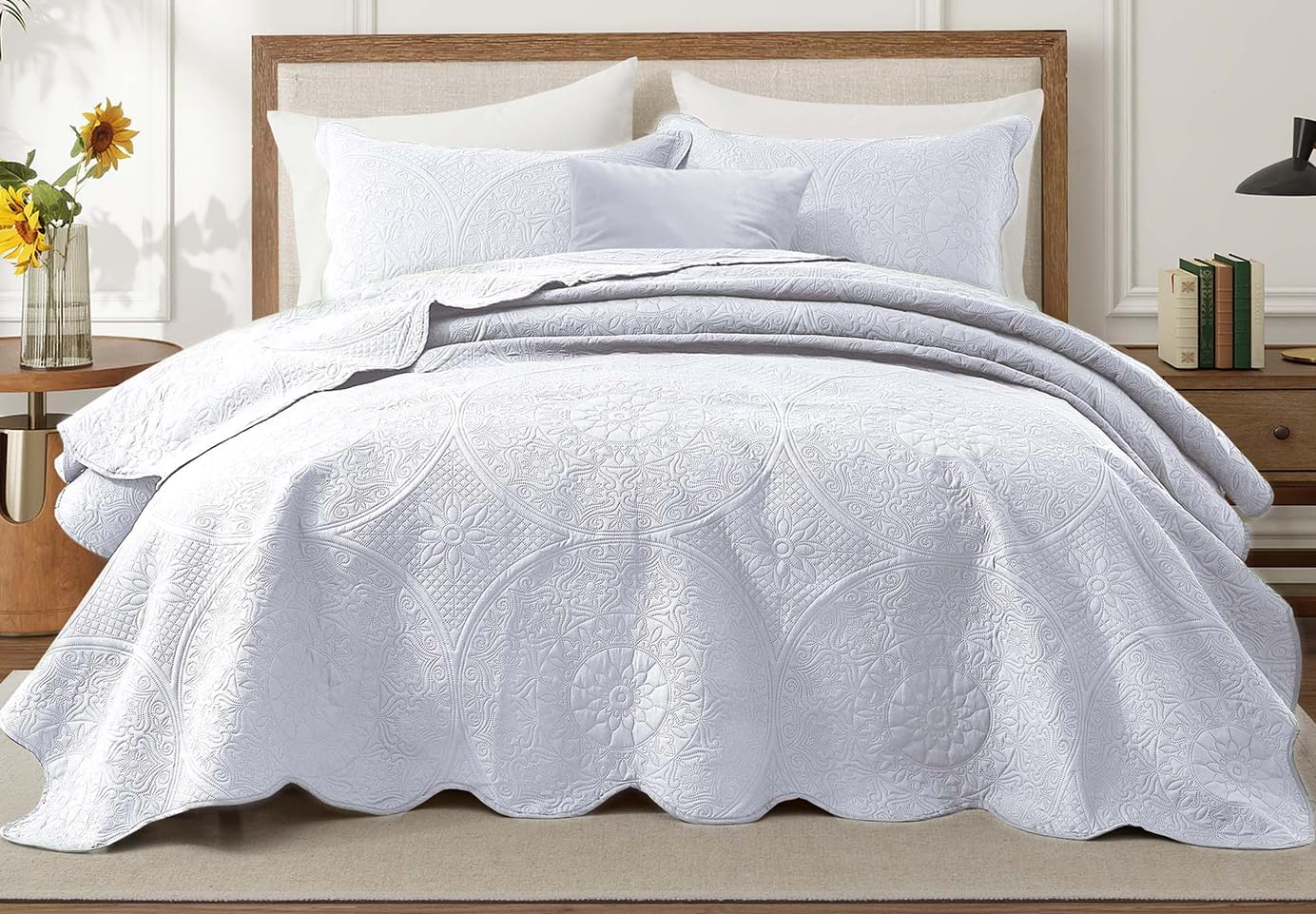 IR Imperial Rooms Twin Quilt Bedding Set Size (68” x 86”) + 1 Pillow Shams (20” x 26” + 2”) - 2 Pcs All Season Lightweight Reversible Microfiber Coverlet Floral Embossed Quilt Bedspread (Burgundy)