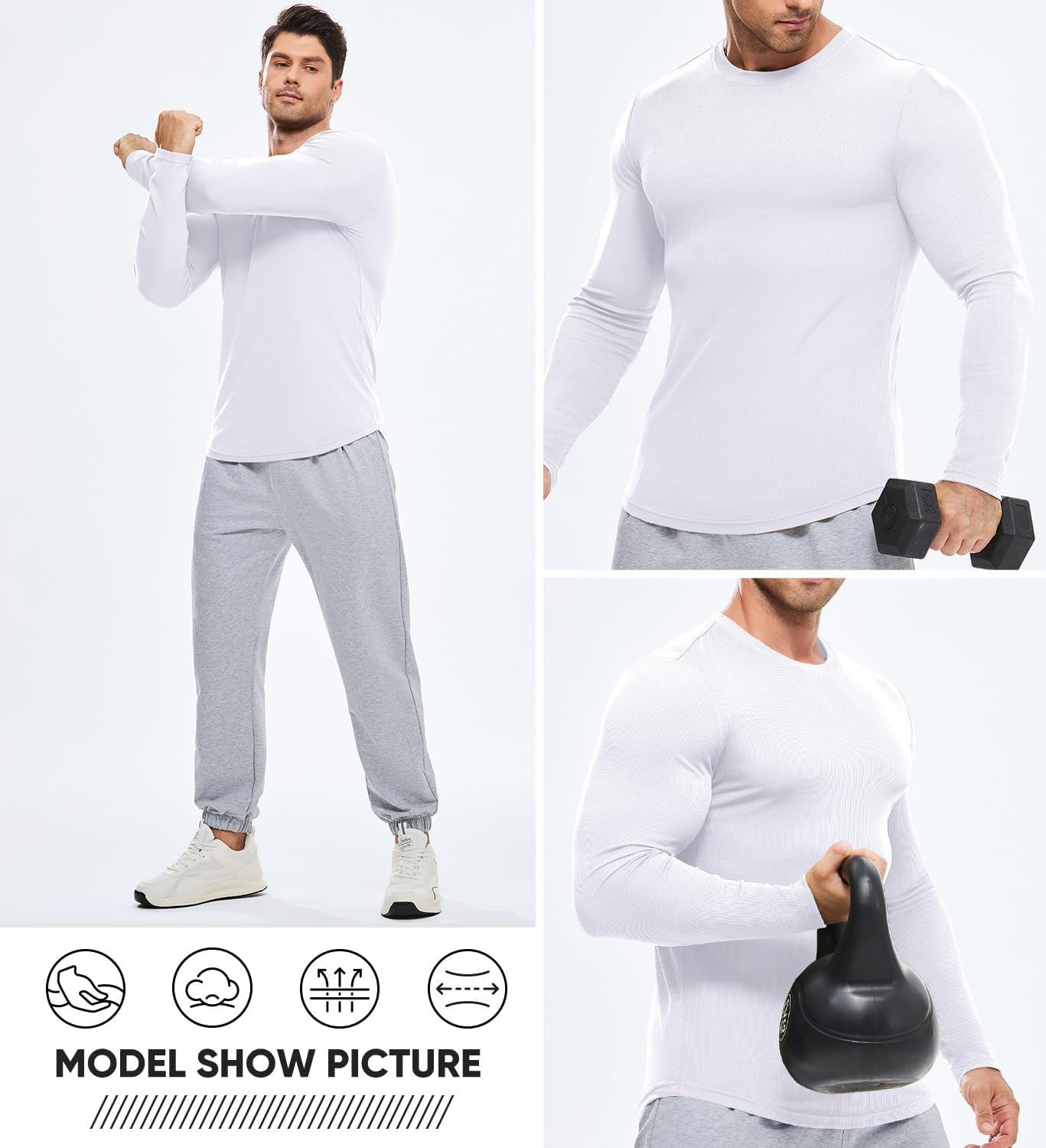 🔥10-Pack For Only $26.78🔥JMIERR Mens Long Sleeve Muscle T Shirts Casual Crewneck Longline Ribbed Tee Shirts