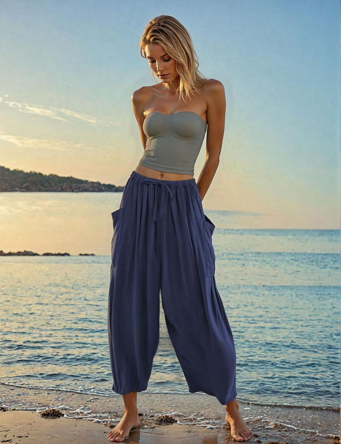 🔥10 Packs Only $25.98 🔥TARSE Womens Linen Wide Leg Pants Casual Loose Drawstring Summer Beach Travel Vacation Palazzo Harem Pants with Pockets