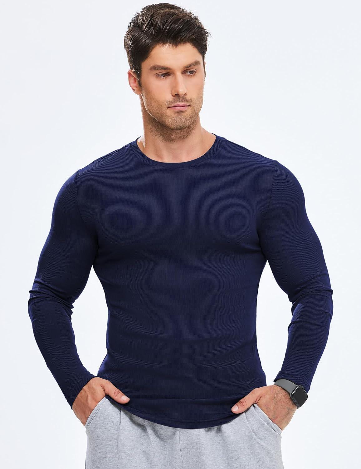 🔥10-Pack For Only $26.78🔥JMIERR Mens Long Sleeve Muscle T Shirts Casual Crewneck Longline Ribbed Tee Shirts