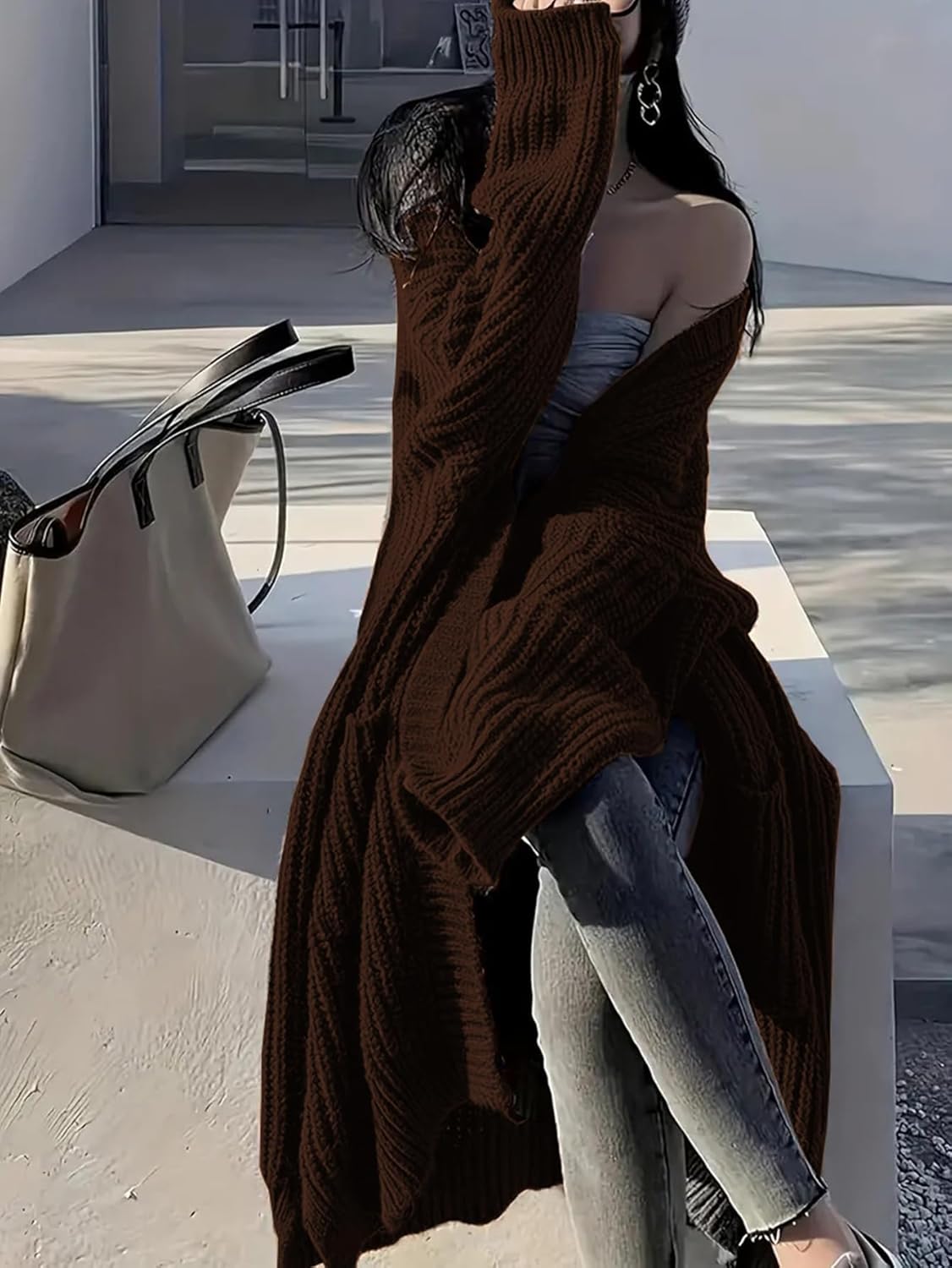 🔥9-PACK ONLY $29.98🔥Womens Long Cardigan Sweaters Open Front Oversized Duster with Pocket for Women 2025 Fall Winter Knit Design Coats